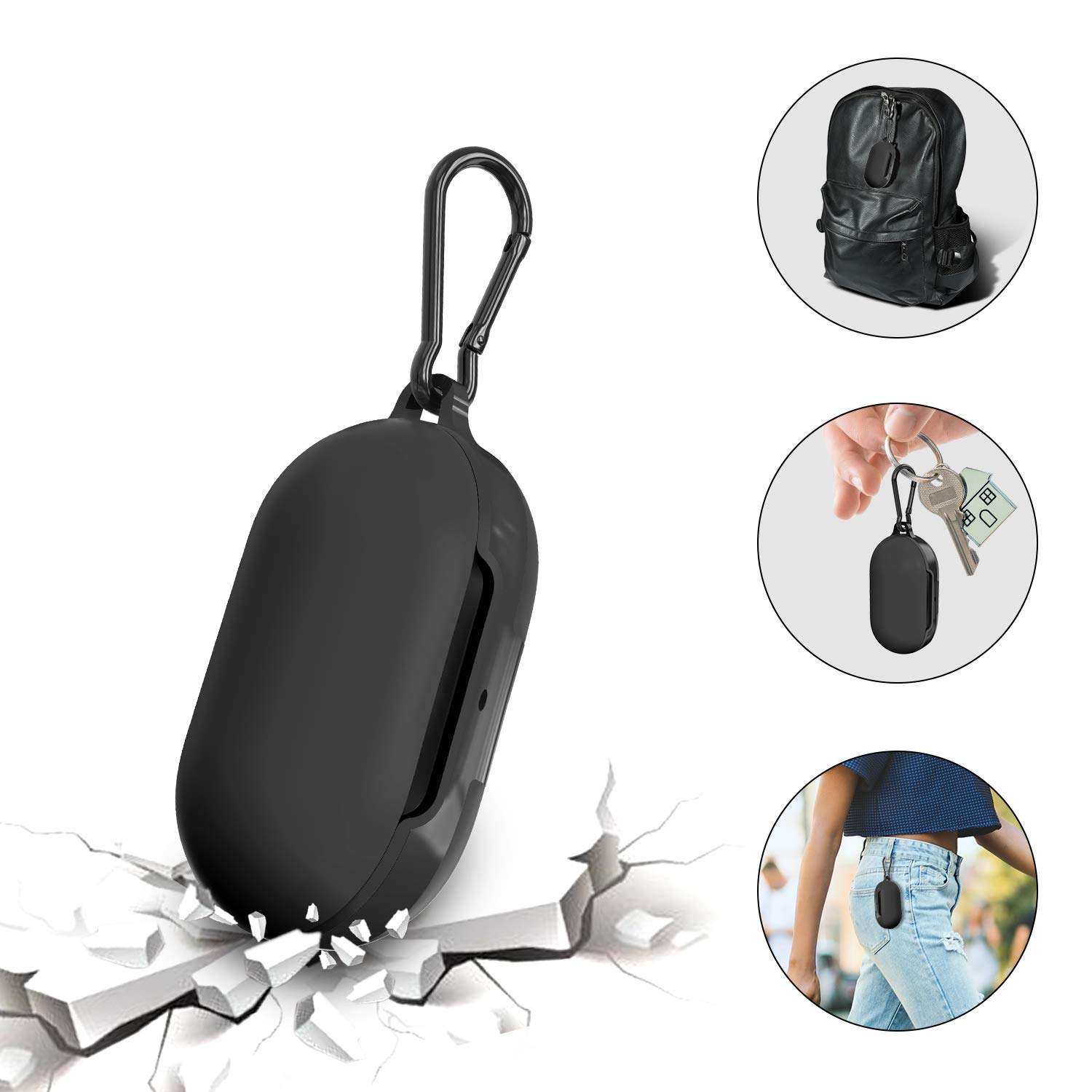 Samsung Galaxy Buds Case 2019/2020 Plus, 2 Pack Silicone Cover with Carabiner, Anti-Lost & Shockproof (Black+Red) 3