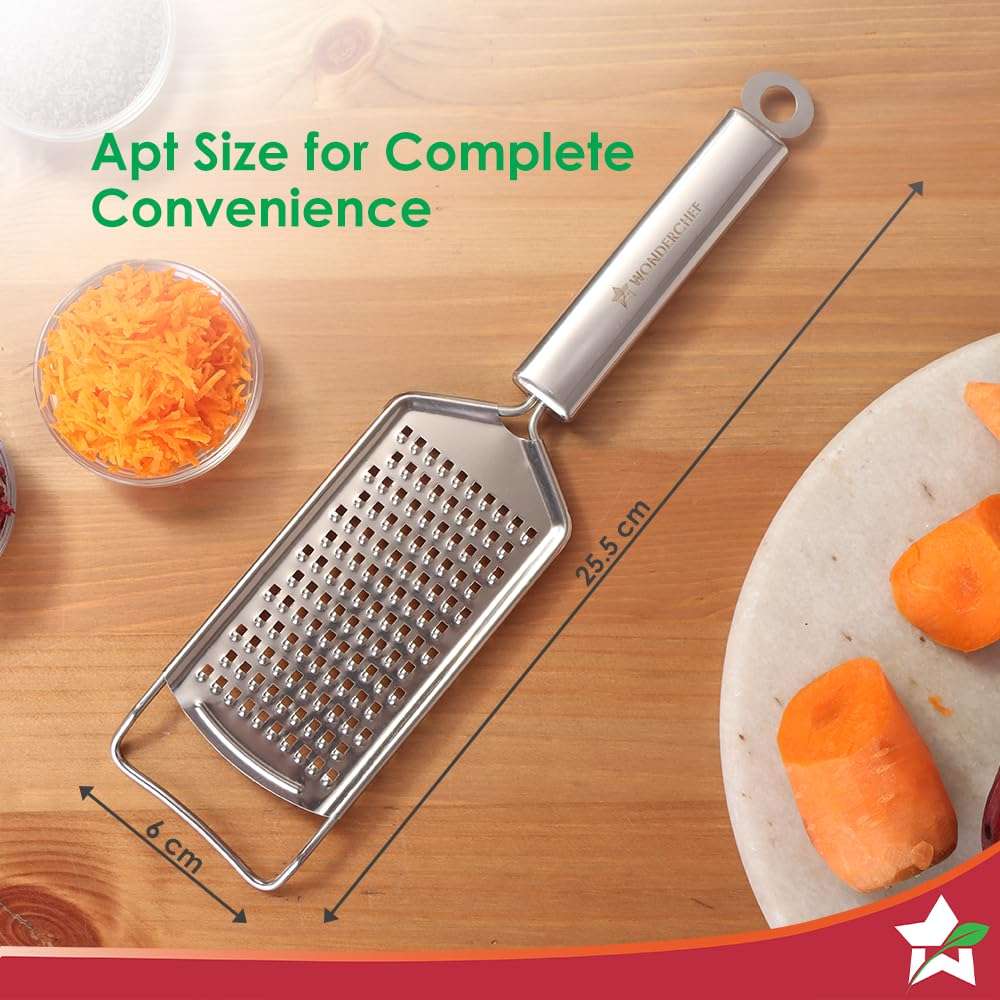 Wonderchef Ambrosia Cheese Grater & Vegetable Shredder | Food-Grade Stainless-Steel | Comfortable Handle | Multi-Purpose Use for Cheese, Veggies, Fruits, Chocolates, Ginger, Garlic | 1-Year Warranty 4