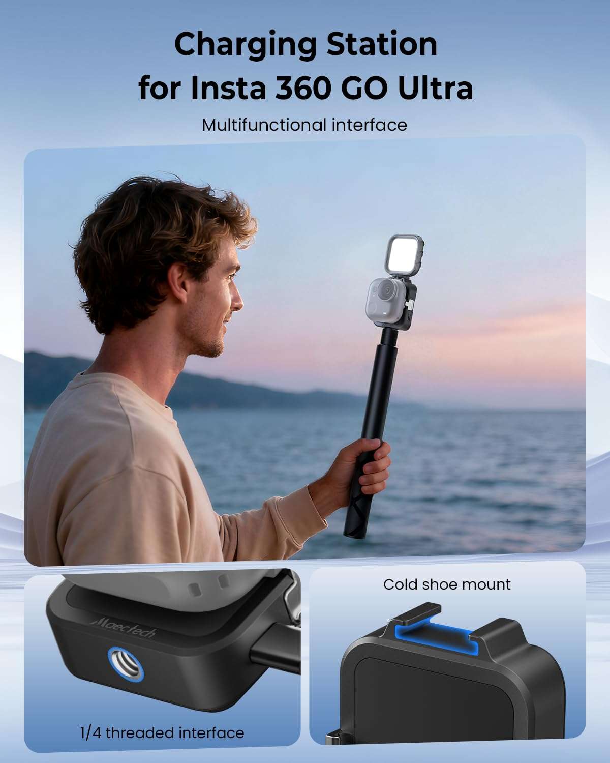 Maectech Charging Base for Insta360 GO Ultra Charging Dock Station for GO Ultra Accessories Quick Release Mount - Black 5