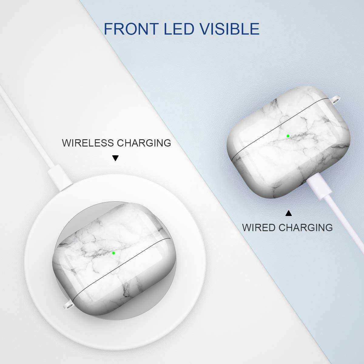 Maxjoy for AirPods Pro Case Cover, Marble White Air Pod Pro Case for Women Men Cute Protective Soft iPods pro Cover with Keychain Compatible with Apple AirPods Pro Charging Case 2019 4