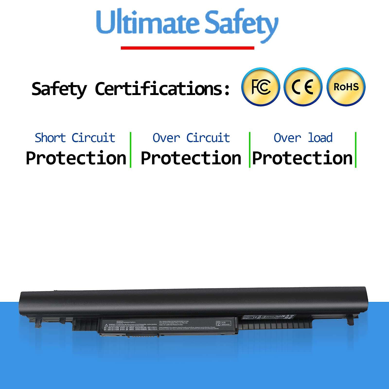 HS04 14.8V 2600MAH Laptop Battery Replacement for HP 240 G4 255 G4 Notebook 15-ac100 15-ba009dx 15g-ad000 14-af180nr HS04041-CL HS03 807956-001 807957-001 807611-141 5