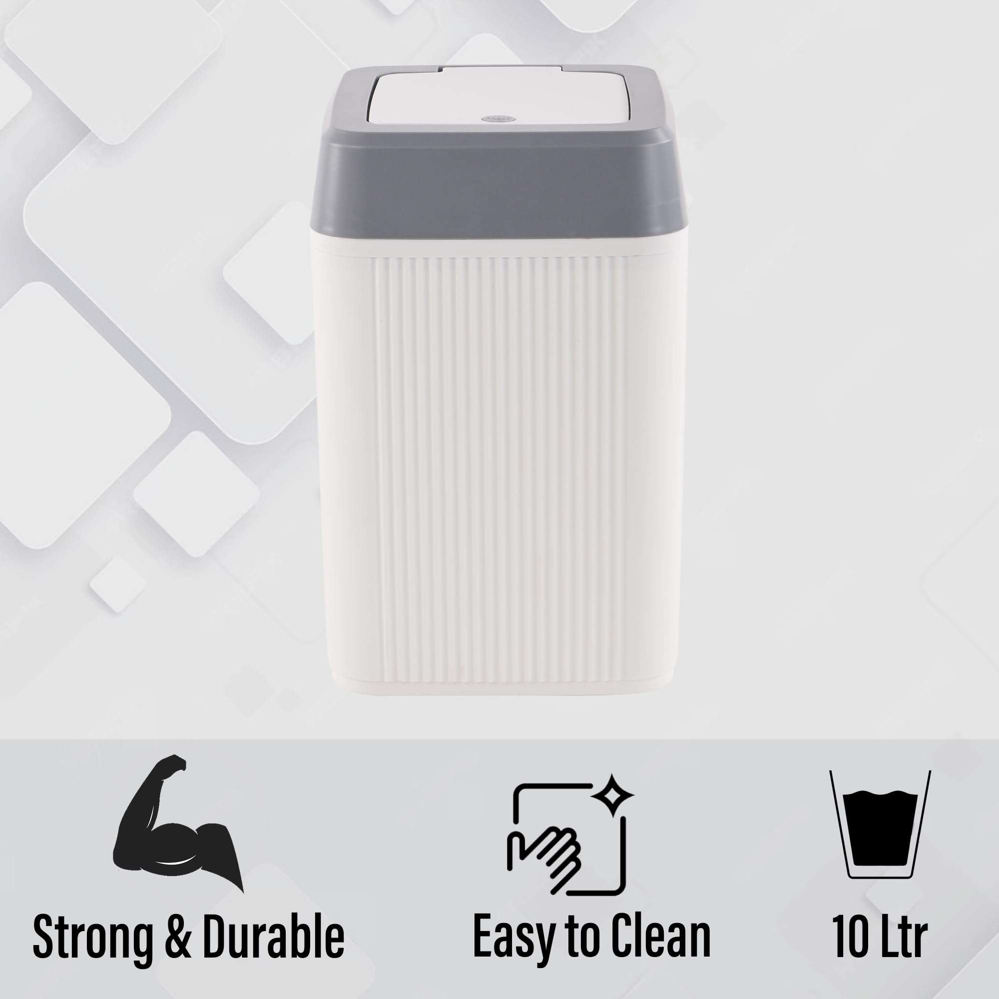 Heart Home 10 Ltr Plastic Waste Basket for Kitchen Dustbin with One Touch Press Open Lid | Office and Bathroom Dustbin Garbage Trash Can Bin | Portable Dust Bins for Home | Orbit | White 6