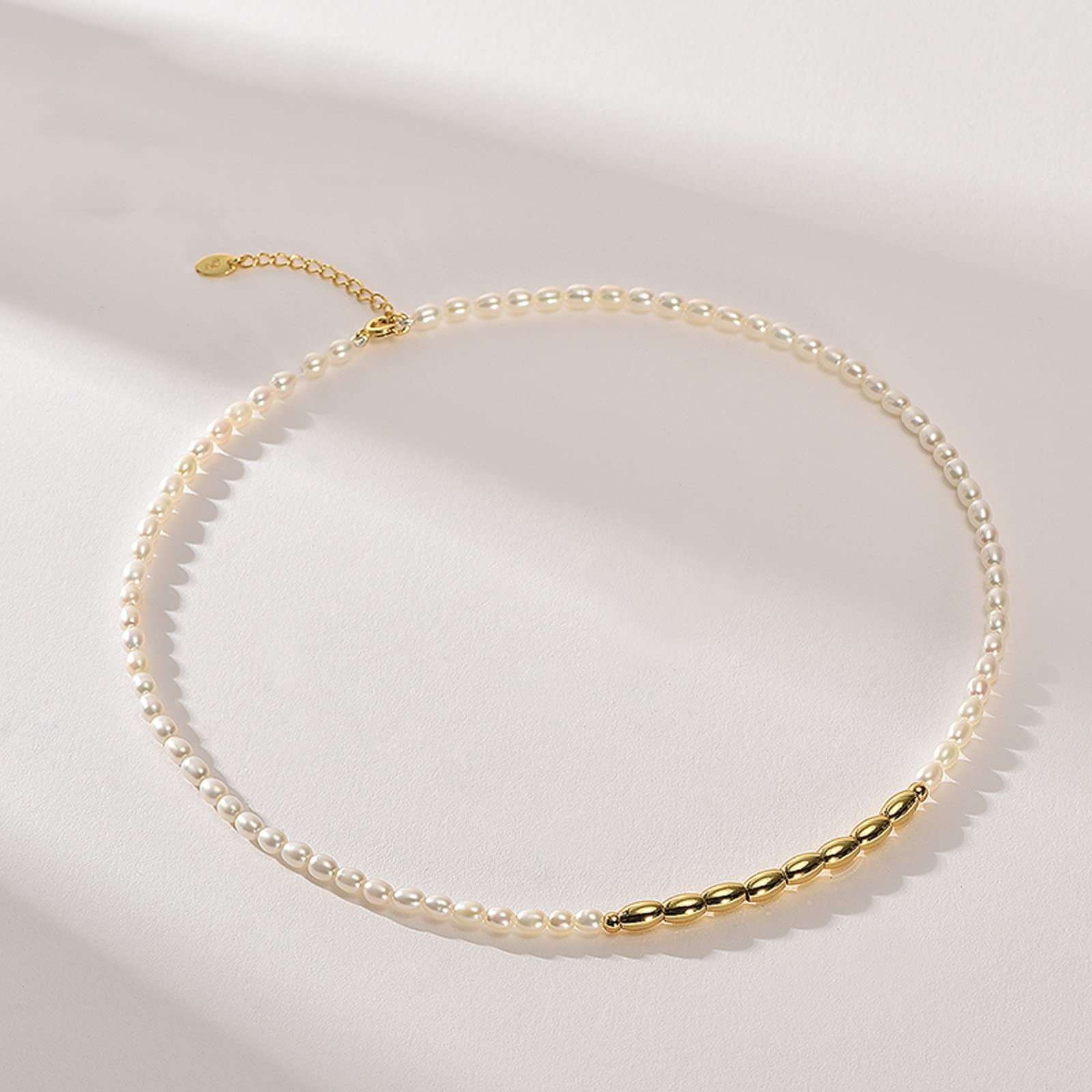 Necklace Freshwater Necklace Alloy 3-4mm Small White Rice Shape Fashion Female Jewelry Gift Simple Necklace 3