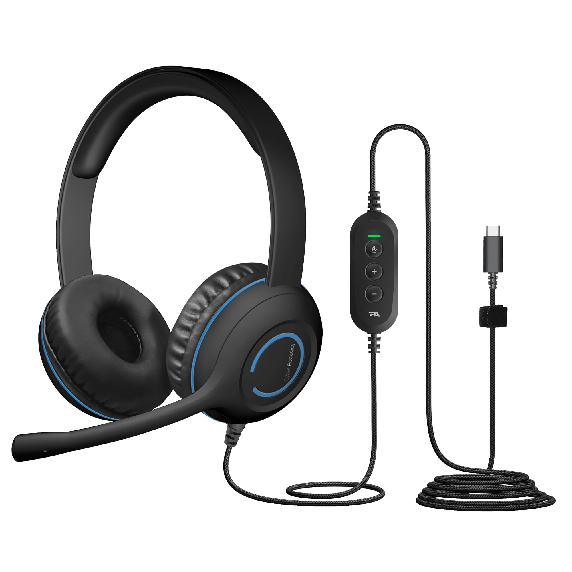 Cyber Acoustics USB-C Stereo Headset (AC-5014-80) – Durable, Crisp, and Clear Communication in Classrooms and at Home; in-Line Controls for Volume and Mic Mute - 80 Pack