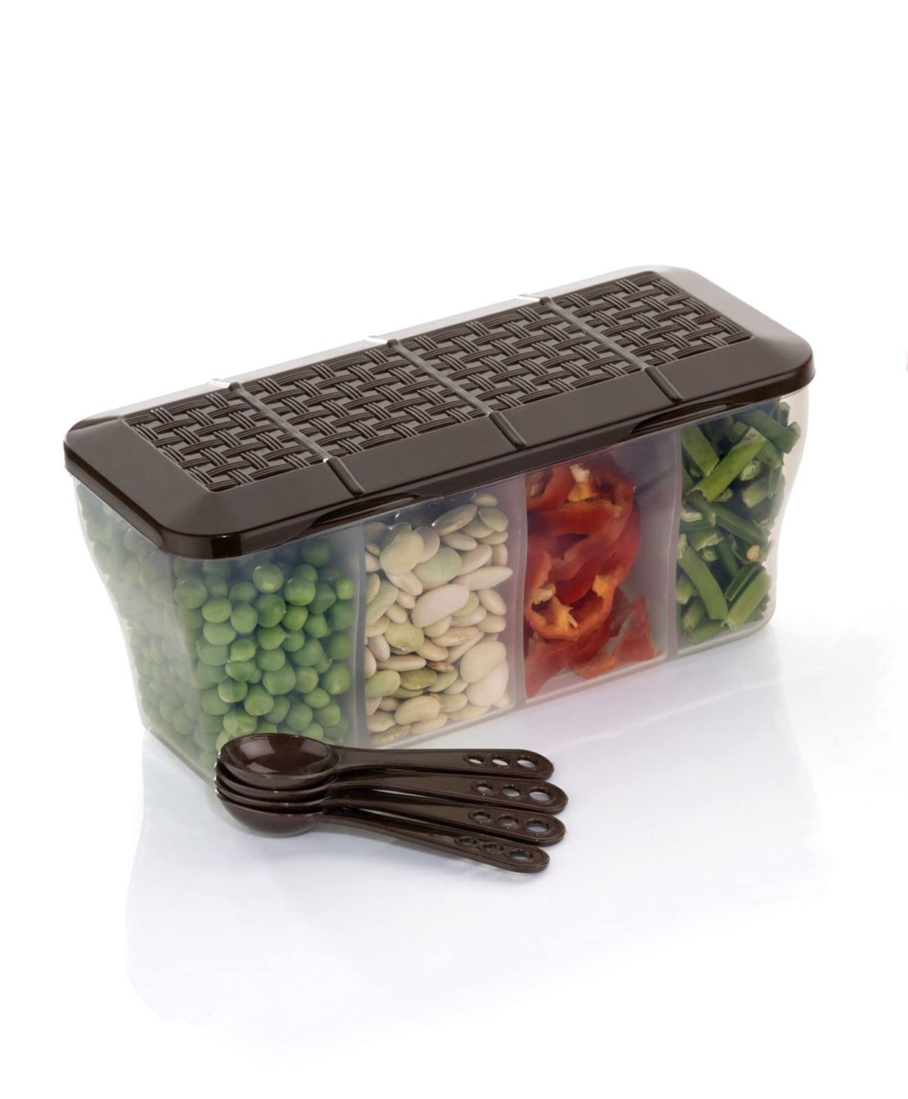 NXTBUY 4 Section conainer for Vegetables,dryfruits,Spices,Grocery,Pickles,and Multipurpose 4 in 1 Box fo Kitchen.-Pack of 2(Brown) 3