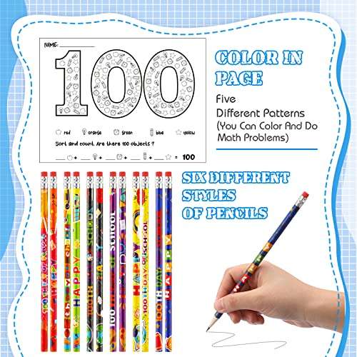 100th Day of School Kit Teacher Favor Kit Include Pencils, Color Pages, Certificates, Certificate of Merit and Glasses for Kids 100 Days School Celebration Party Favors Supplies(120 Pcs) 2