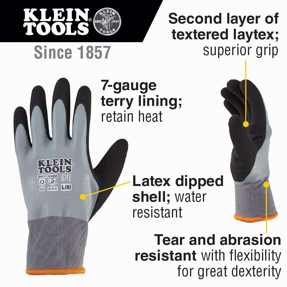 Klein Tools 80111 Winter Knit Hat Kit Features Knit Beanie, Thermal Dipped Winter Gloves and Performance Thermal Socks, Large, 3-Piece 4