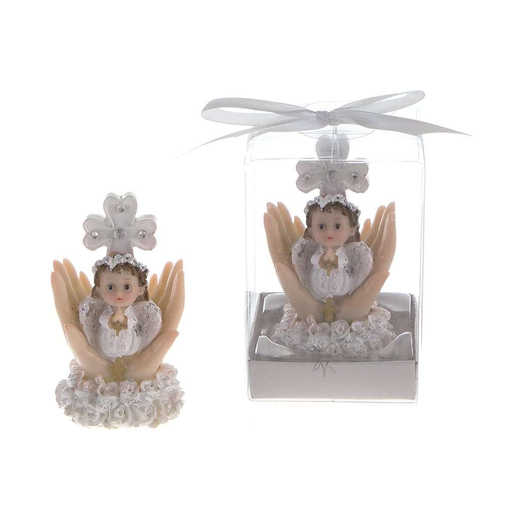 Lunaura Religious Keepsake - Set of 12 "Girl" Baby on Palm Wearing White Clothes Praying Favors 1