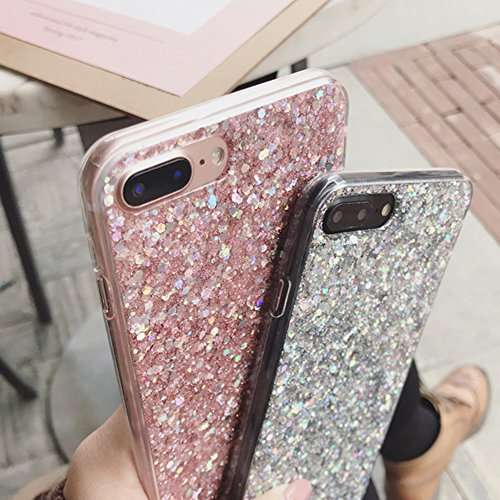 iPhone 8 Plus/7 Plus Bling Case Sparkle Ombre Sequins Polka Dot Air Prism Glitter Translucent Soft TPU Flexible Slim 3D Design Case Cover for iPhone 8 Plus/7 Plus(Pink) 5