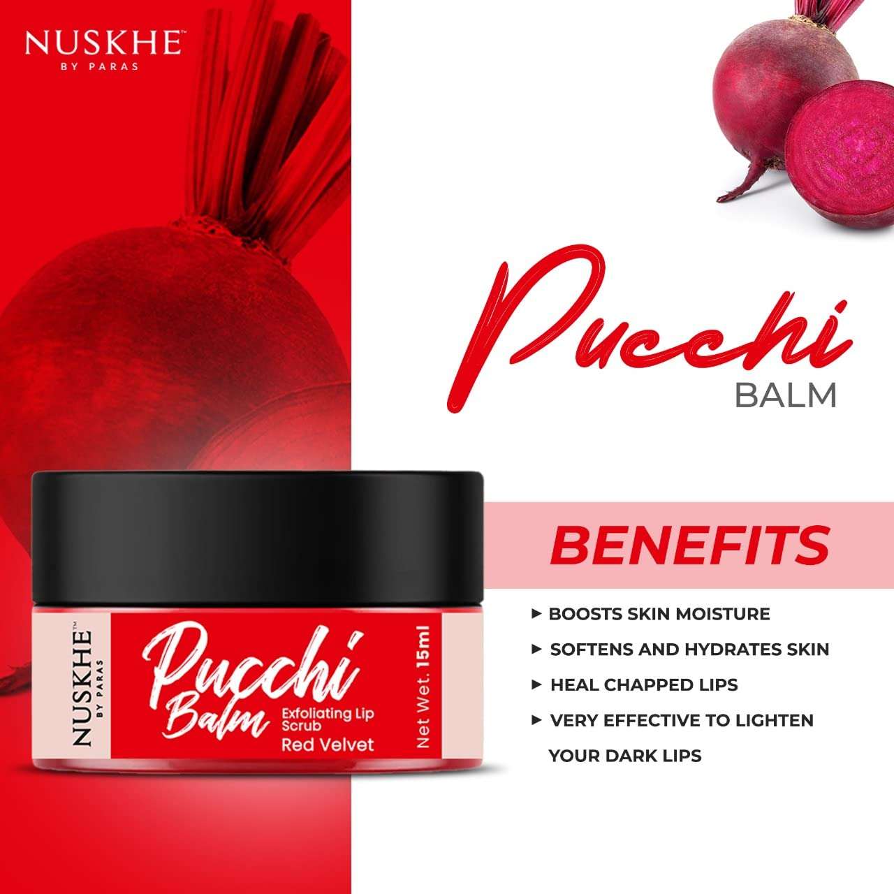 Nuskhe by Paras Pucchi Lip Scrub Balm Red Velvet For Lip Lightening Pink Lips for Men and Women Dry Lips | Smoker | Chapped Lip & Lipstick Stains Removal Lip care - 15g 3