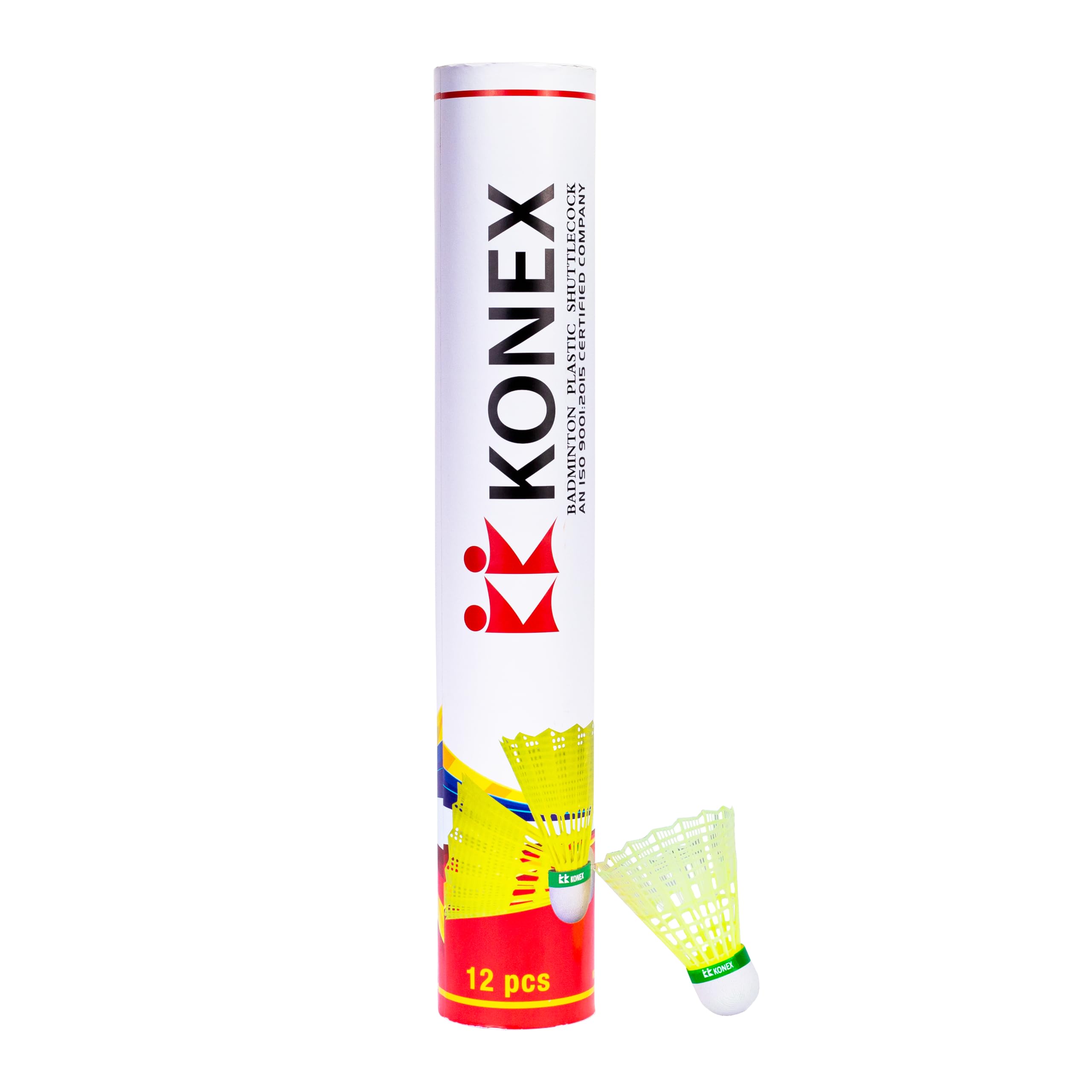 Konex Plastic Shuttlecock | Stable Flight & Fast Recovery (Yellow, Pack of12)