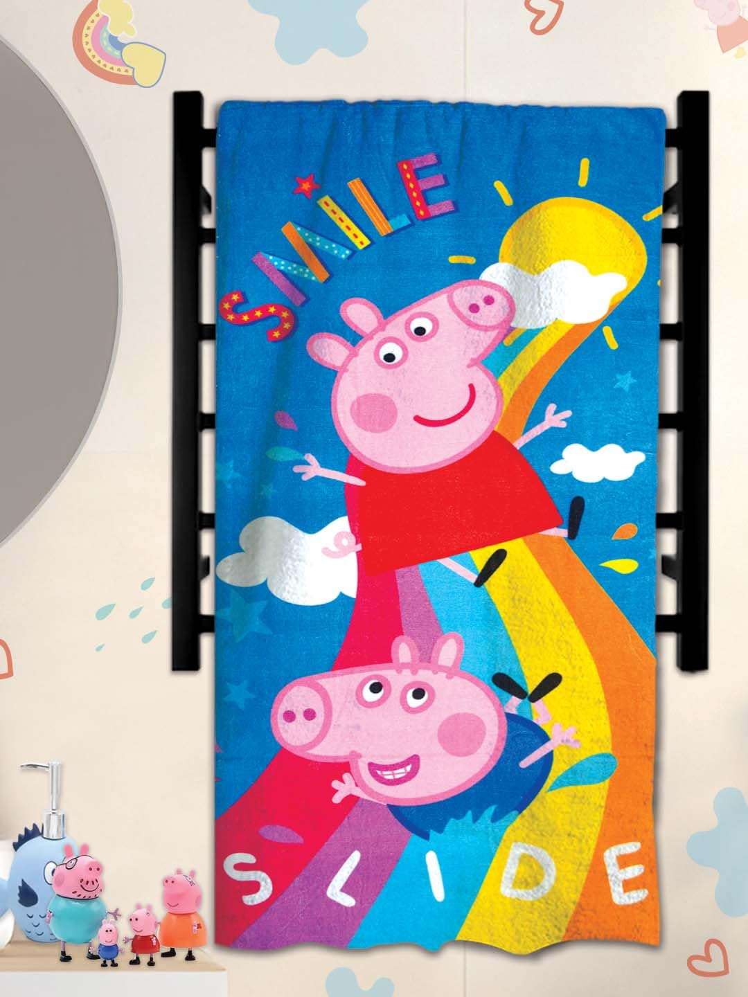 Athom Living Kids Soft Cotton Kids Favourite Character Printed Bath Towel (Peppa Pig) 3
