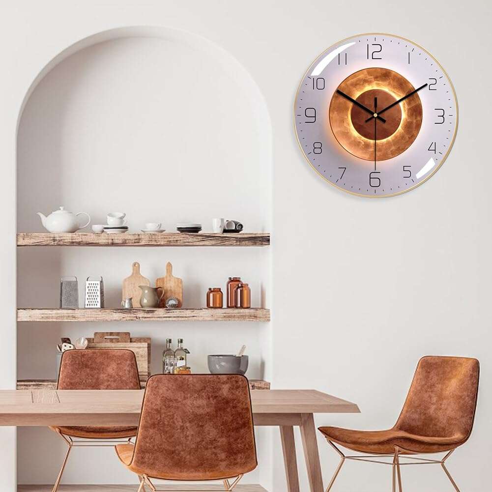 ikasus Wall Clock with LED Day to Night 12 Inch Clear Numbers Non-Ticking Silent Battery Operated Round Quartz Wall Clock for Office Bedroom Living Room Kitchen Home School Decor Type 4 4