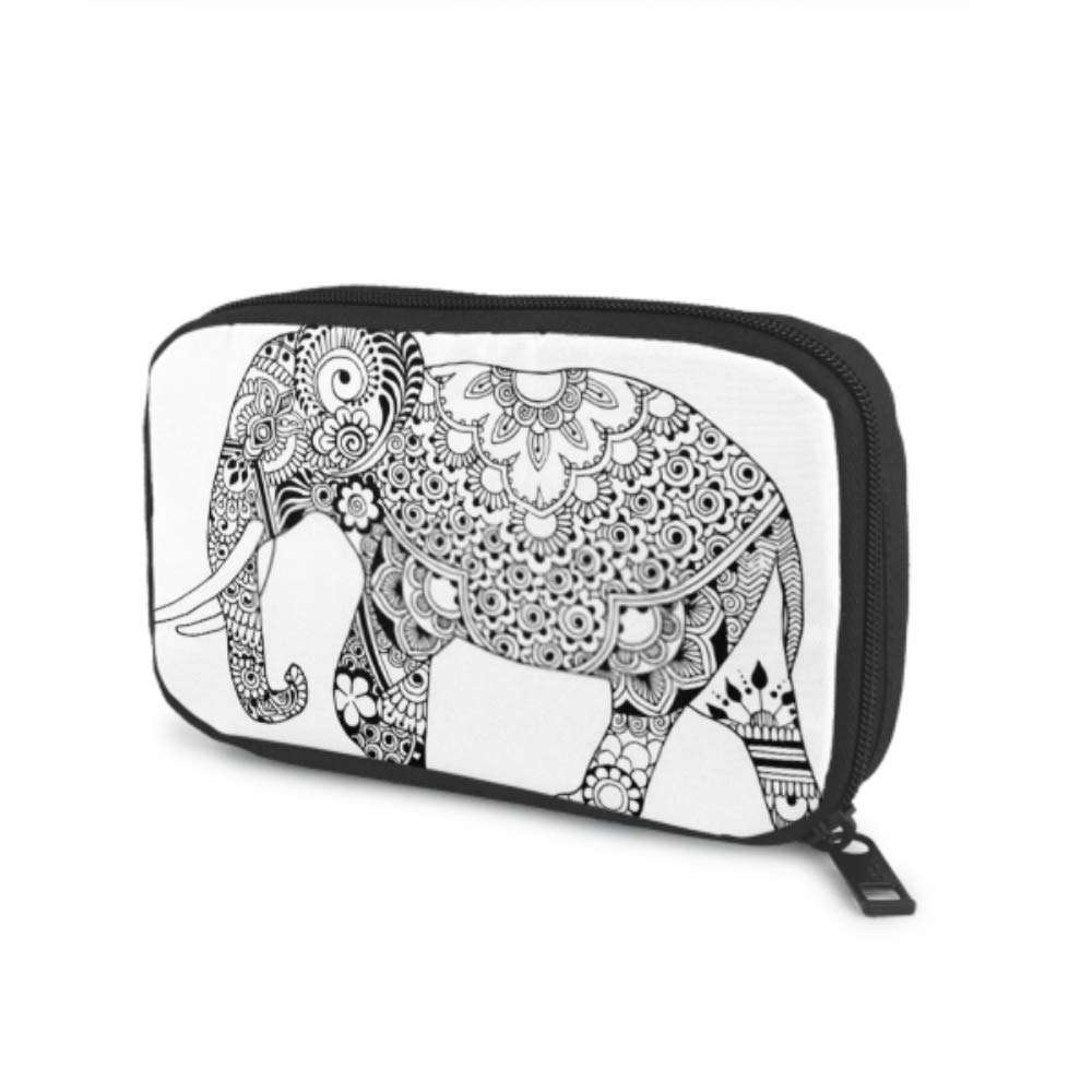 Electronics Accessories Organizer Bag Indian Elephant Style Mihendi On White Electronics Organizer Travel Electronic Cord Organizer Storage Bag of Cases for Cable, Charger, Phone, USB, Sd Card 1