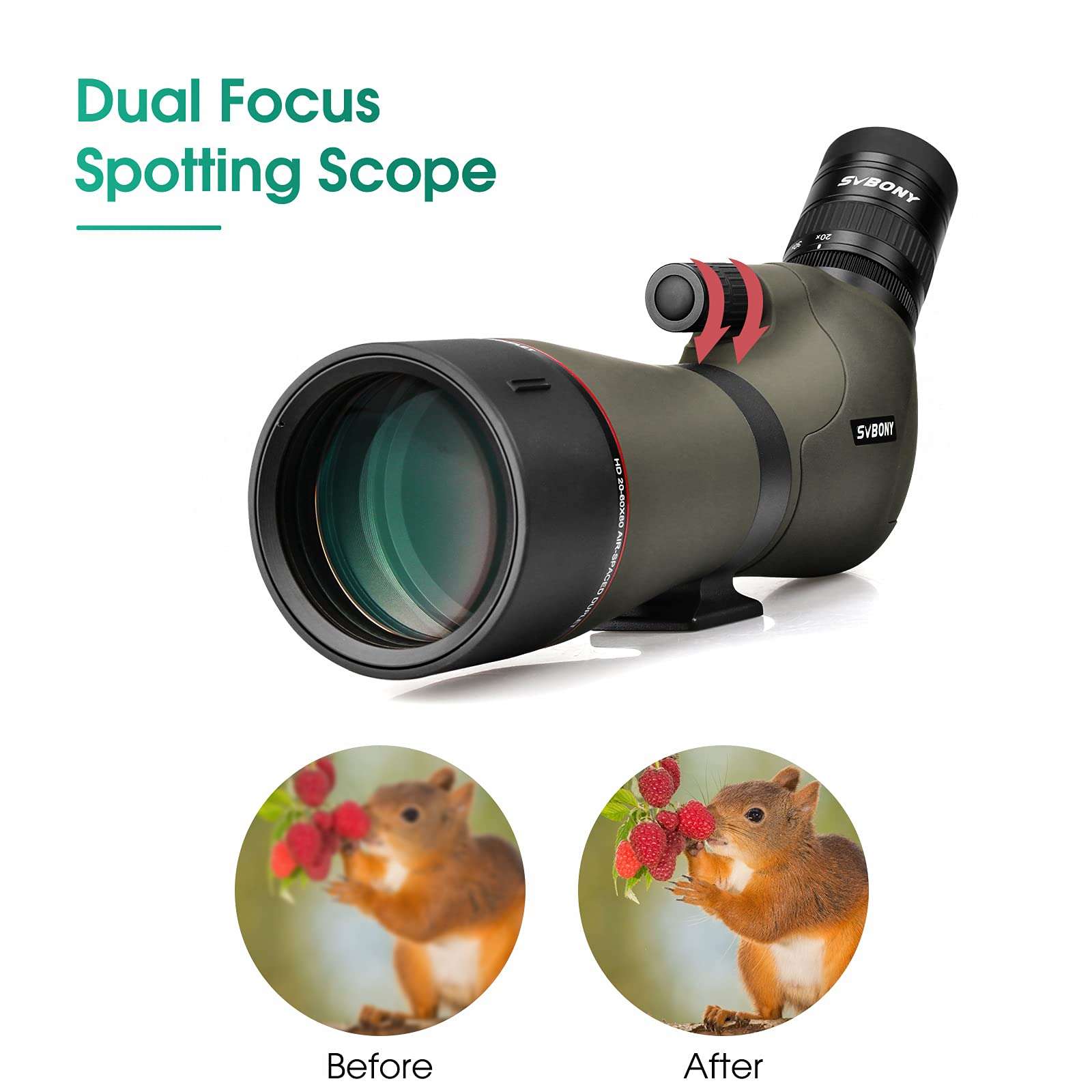 SVBONY SV46 Spotting Scope with Tripod, HD Dual Focus 20-60x80 IPX7 Waterproof Spotting Scopes, Angled Spotting Scope for Bird Watching 3