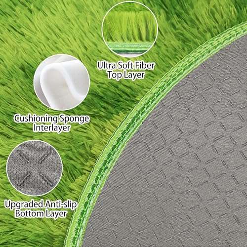 ATRUG 4 ft Fluffy Green Grass Area Rugs for Bedroom,Tie Dyed Plush Circle Rug Shag Round Carpet Fuzzy for Living Room Baby's Toddler's Boys Girls Room Kids Playroom Nursery Decor Aesthetic 4