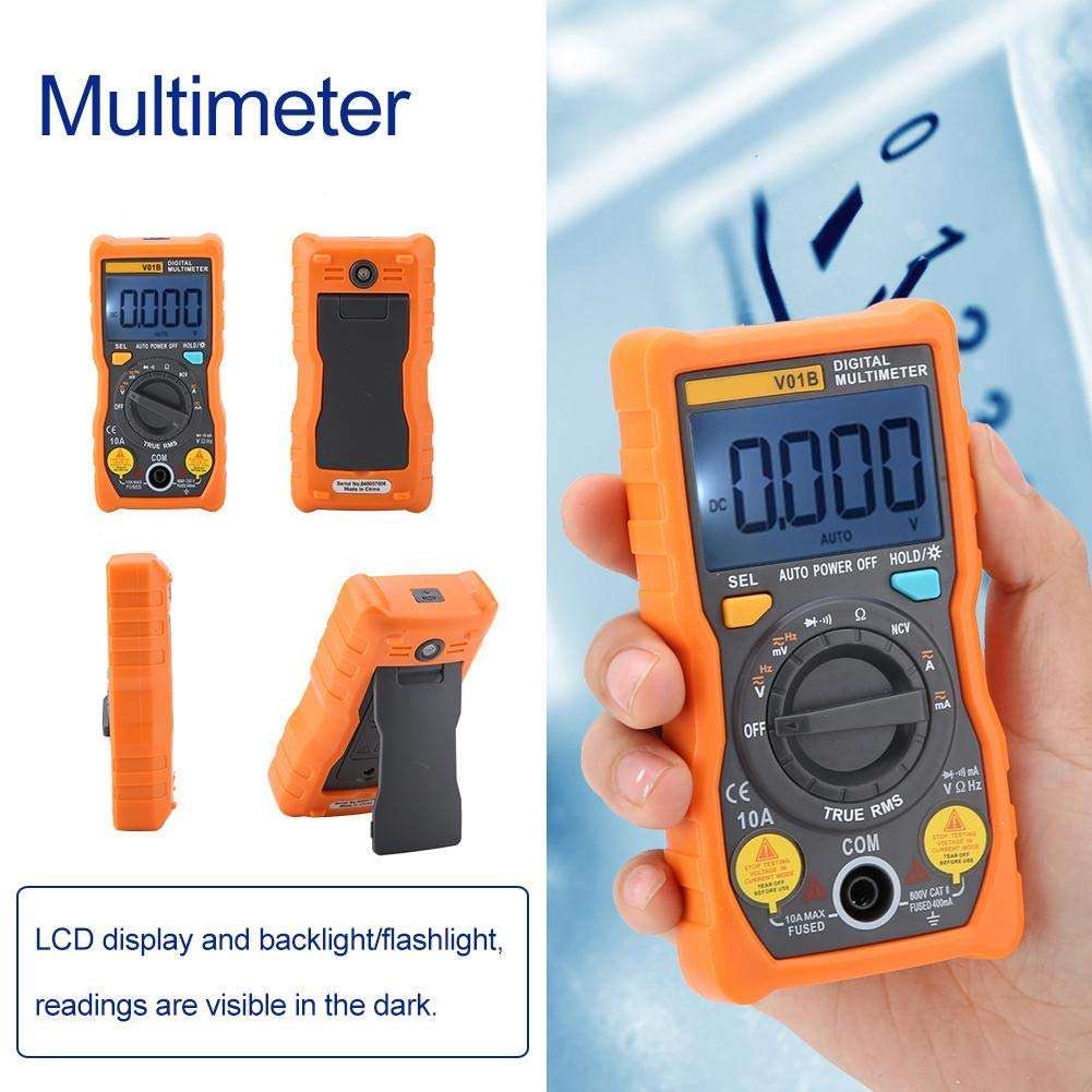 Yadianna ANENG V01B Multimeter 4000 Counts Digital Auto-Ranging Temperature True-RMS Smart NCV LCD Backlight Electrical Tester DC 36V AC 25V(Orange) 3