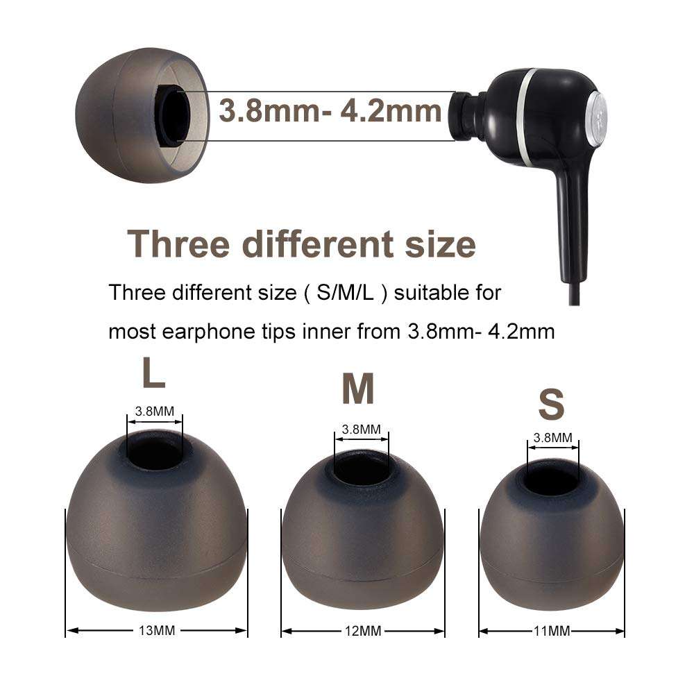 Earbud Tips Soft Silicone Earbuds Replacement Tips Fit for in-Ear Headphones(Inner Hole from 3.8mm -4.2mm Earphones) 9 Pairs S/M/L,Black 3