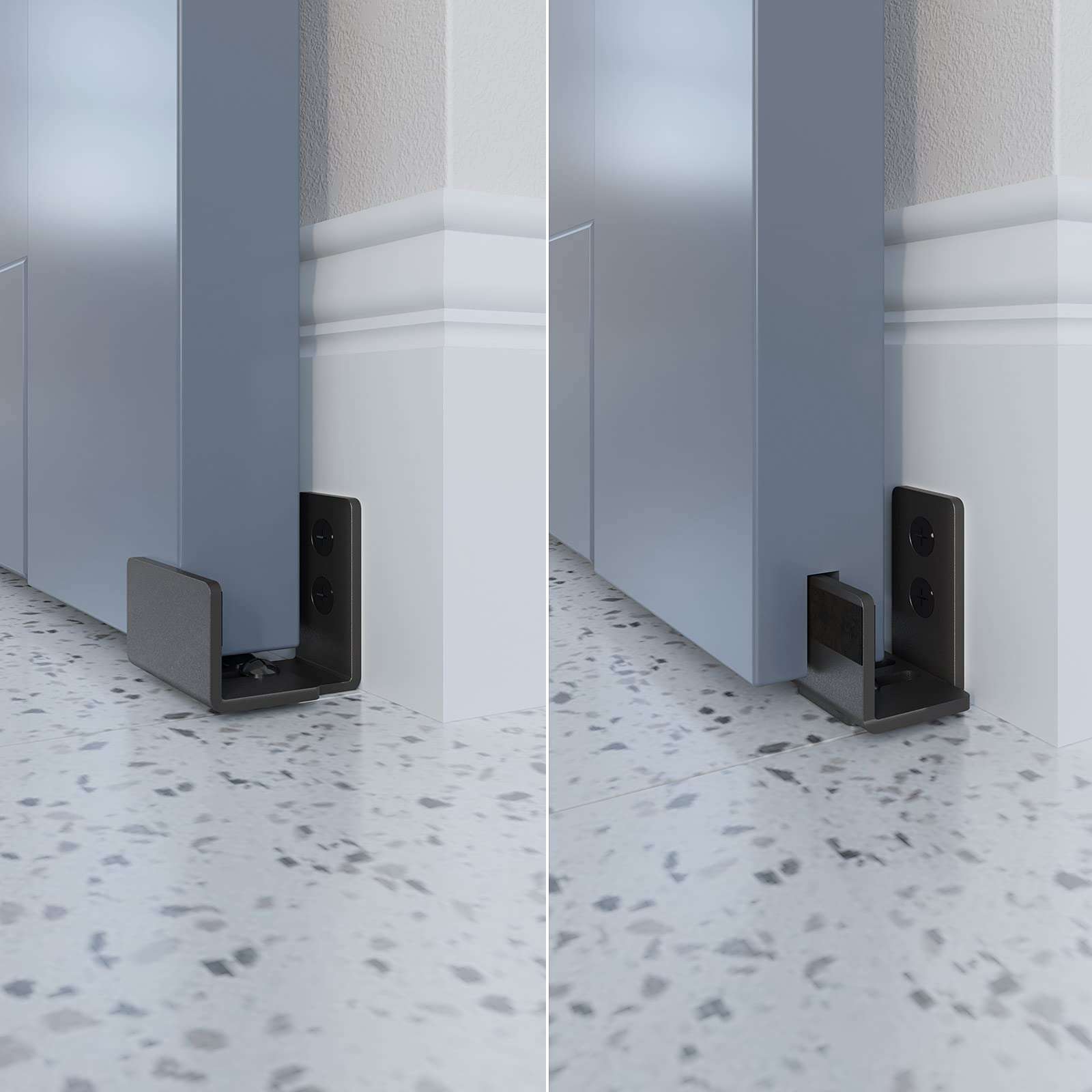 EaseLife Sliding Barn Door Bottom Floor Guide,U Shape,Flexible Adjustable Fit Distance,Flush Flat Bottom Design,Wall Mount System,for Door & Cabinet,Black 3