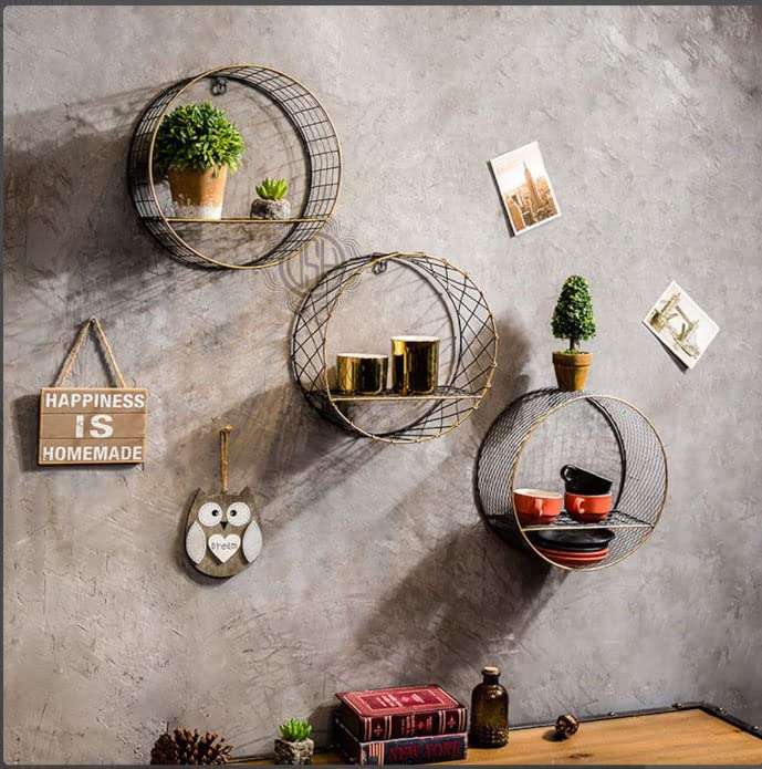 DSH CRAFTING YOUR CURIOSITY Metal Multipurpose Wall Racks Shelves Set of -3 Hanging Floating Decorative Wire Large Round Wall Mounted Shelf (Shelf-01-i-jaliR-3P) 4
