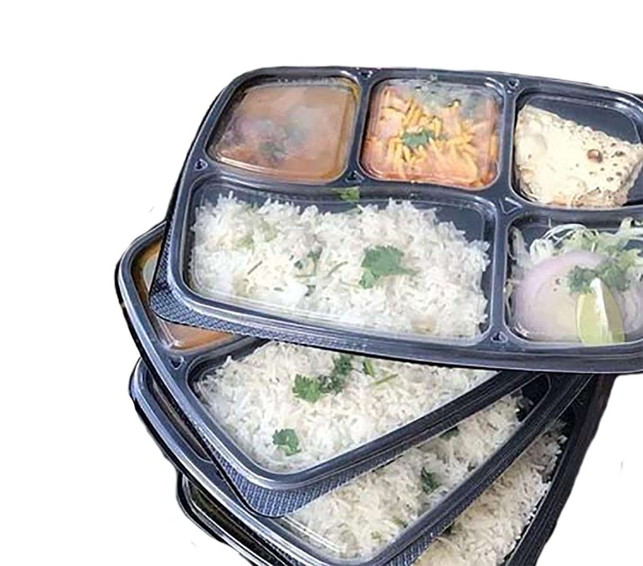 Tia Crafts Microwave Safe 5 Compartment Meal Tray with lid for Dinner, Lunch | Made of 100% BPA Free Food Virgin Plastic Black (10) 1