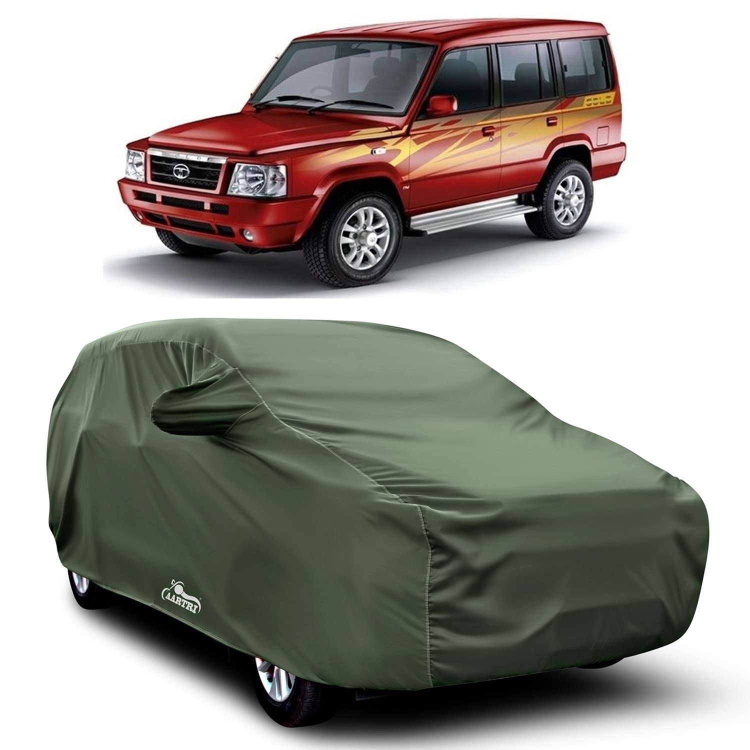 XG Brand 6X6 Material Fabric 100% Waterproof Car Cover for Tata Sumo (Dark Green with Mirror Pockets)