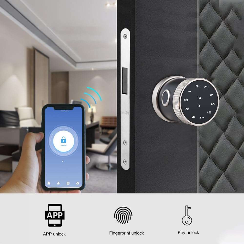 LANRU Smart Door Lock Keyless Entry Door Knob with Keypad BT App Remote Control Password Fingerprint Door Lock with IC Card Mechanical Key for Home Apartment Hotel Office 5