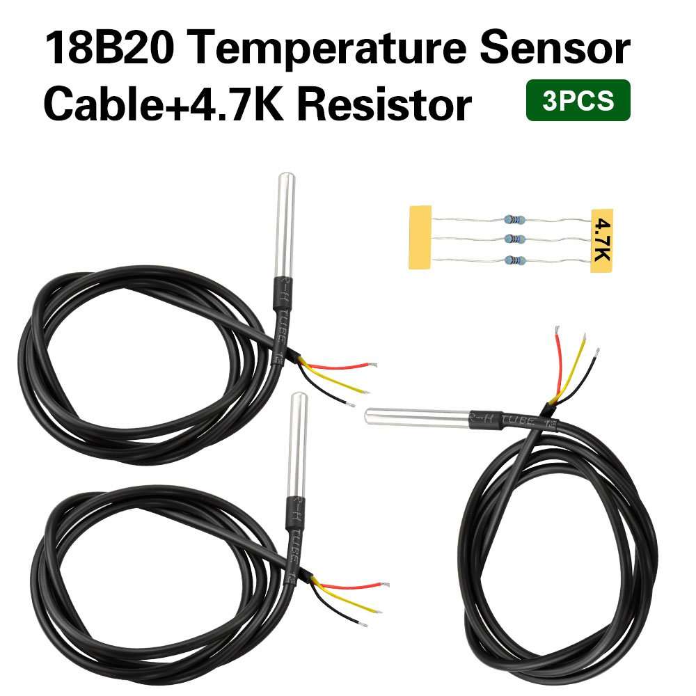 3 x DS18B20 Stainless Steel Waterproof Temperature Probes + 4.7K Resistors (100CM) for Arduino by keyestudio 2