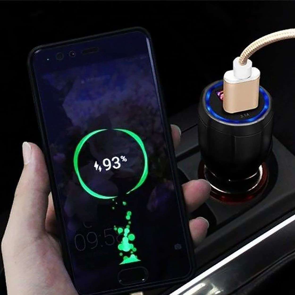 HIKER Dual Port Rapid Car Charger (Qualcomm Certified) with Quick Charge 3.0 & 2.4A Smart Adapter for All Mobile (Black) (Smart-Car-Charger-6.0A) 3