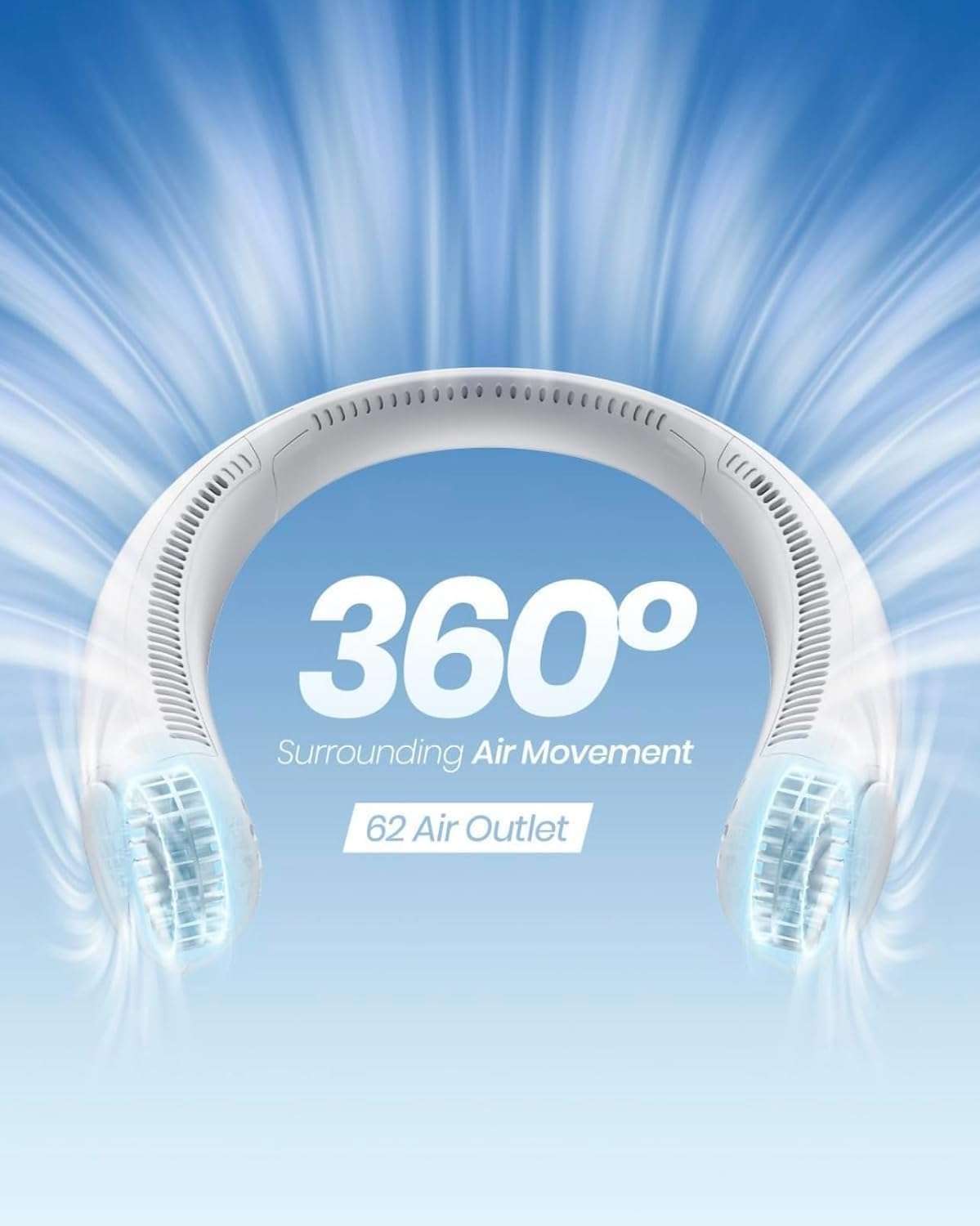 JB Supar Neck Fan, Rechargeable Hands Free Bladeless Personal Mini Fan,3 Speeds 62 Air Outlet, Free Adjustment Personal Cooling Fan, Wearable Portable Fan Suitable for Traveling, Sports, (Multicolour) 5