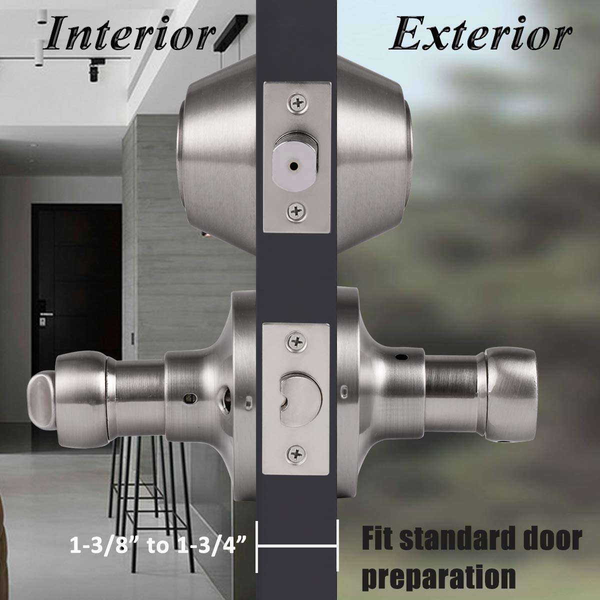 Probrico 2 Sets-Wave Style Entry Door Levers with Double Cylinder Deadbolts Combo Pack, Keyed Alike Door Knobs Exterior and Interior Lockset Leverset, Handleset for Front and Entrance Door 3