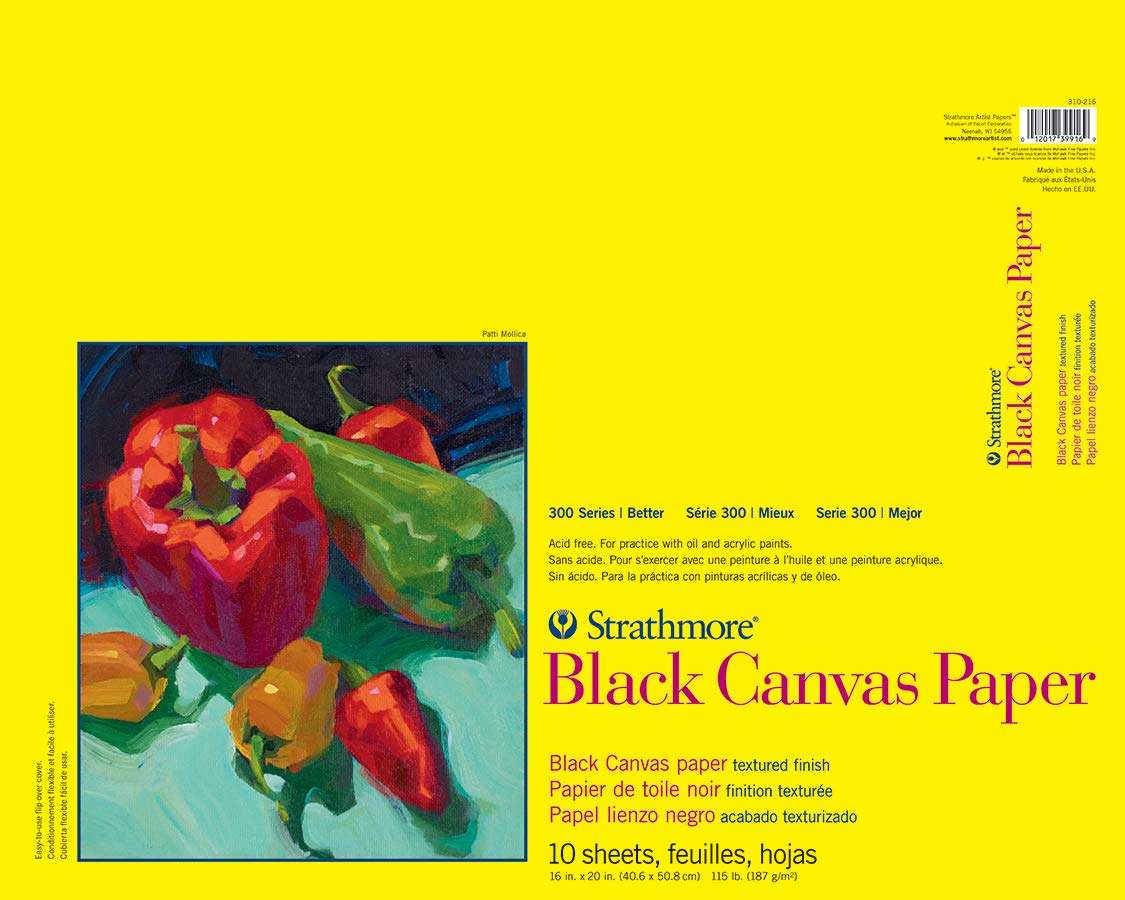 Strathmore 300 Series Canvas Paper Pad, Black, Glue Bound, 16x20 inches, 10 Sheets (115lb/187g) - Artist Paper for Adults and Students - Acrylic and Oil Paints 1