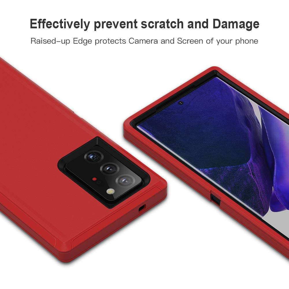 Jiunai Samsung Note 20 Ultra Case, Strong Protective Outdoor Hybrid Rugged Heavy Duty Tough Sports Shockproof Bumper Rubber Cover Matte Phone Case for Samsung Galaxy Note 20 Ultra 5G 6.9''Red 4