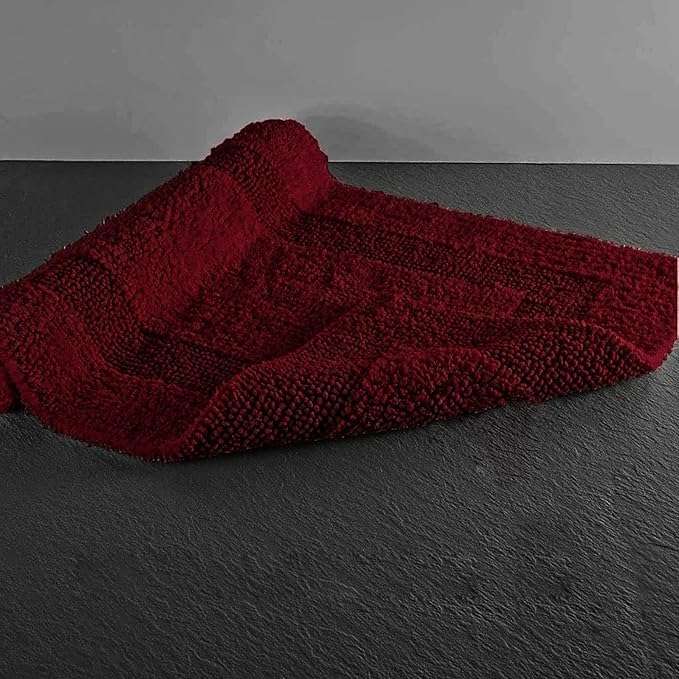 RUDRA HOME 100% Cotton Bath Rug Reversible – 40x60 cm, Super Soft, Absorbent, Washable, Non-Slip Bathmat for Bathroom & Home Use (Set of 1)-6 Colors (Burgundy) 1