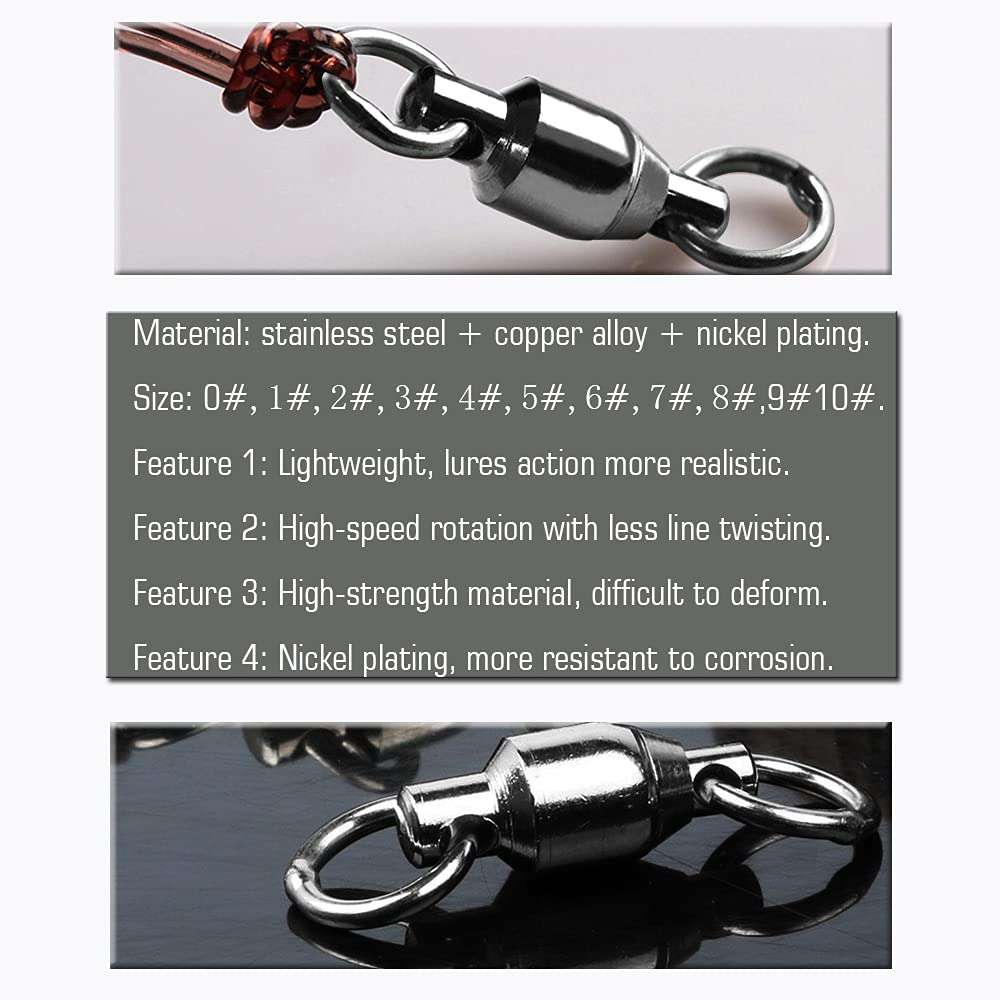 AMYSPORTS Barrel Ball Bearing Swivel Saltwater Stainless Rolling Fishing Swivel Steel High Strength Fishing Swivels Connector Solid Welded Rings Black Nickel 25pcs 31lbs 2