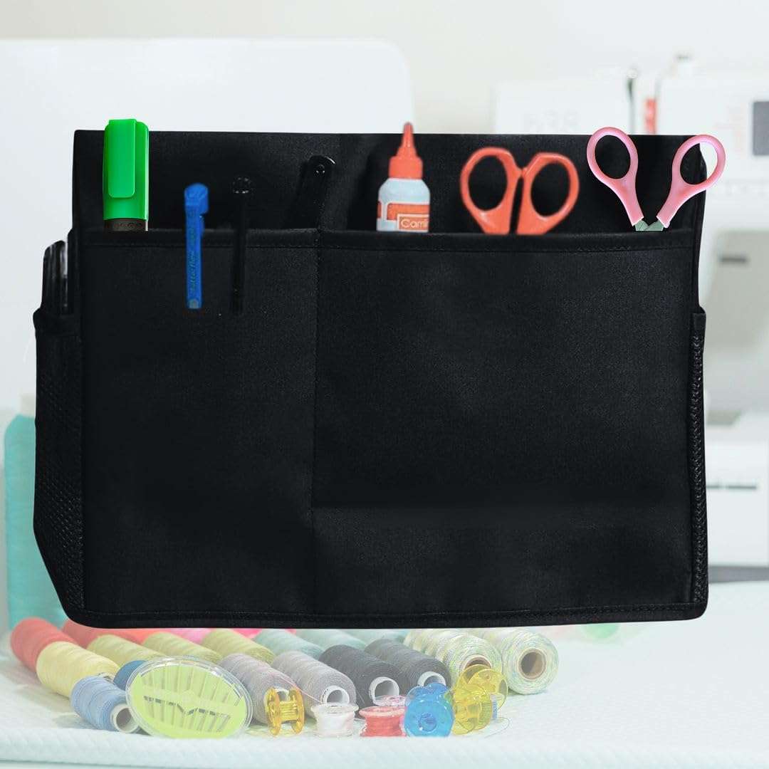 CVANU Sewing Machine Polyester Cover with Storage Pockets Protect from Dust & Dirt Compatible for All Stitching Machine (15.8inchX13.4inch) Black 6