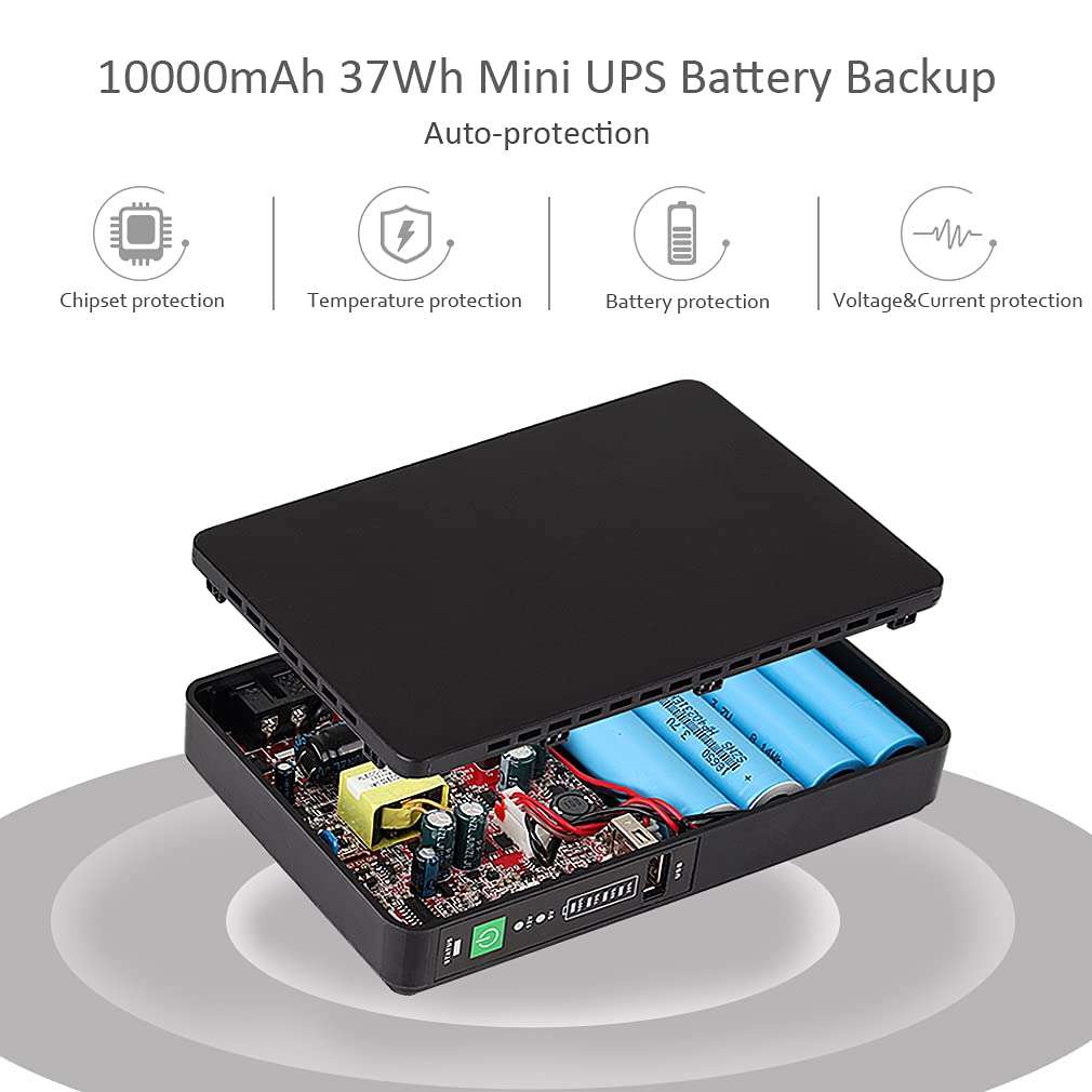 Mini UPS Battery Backup with Gigabit POE for Router, Modem, Security Camera, Input AC Output USB 5V DC 9V/12V DC 24V/48V POE (1000Mbps) 4