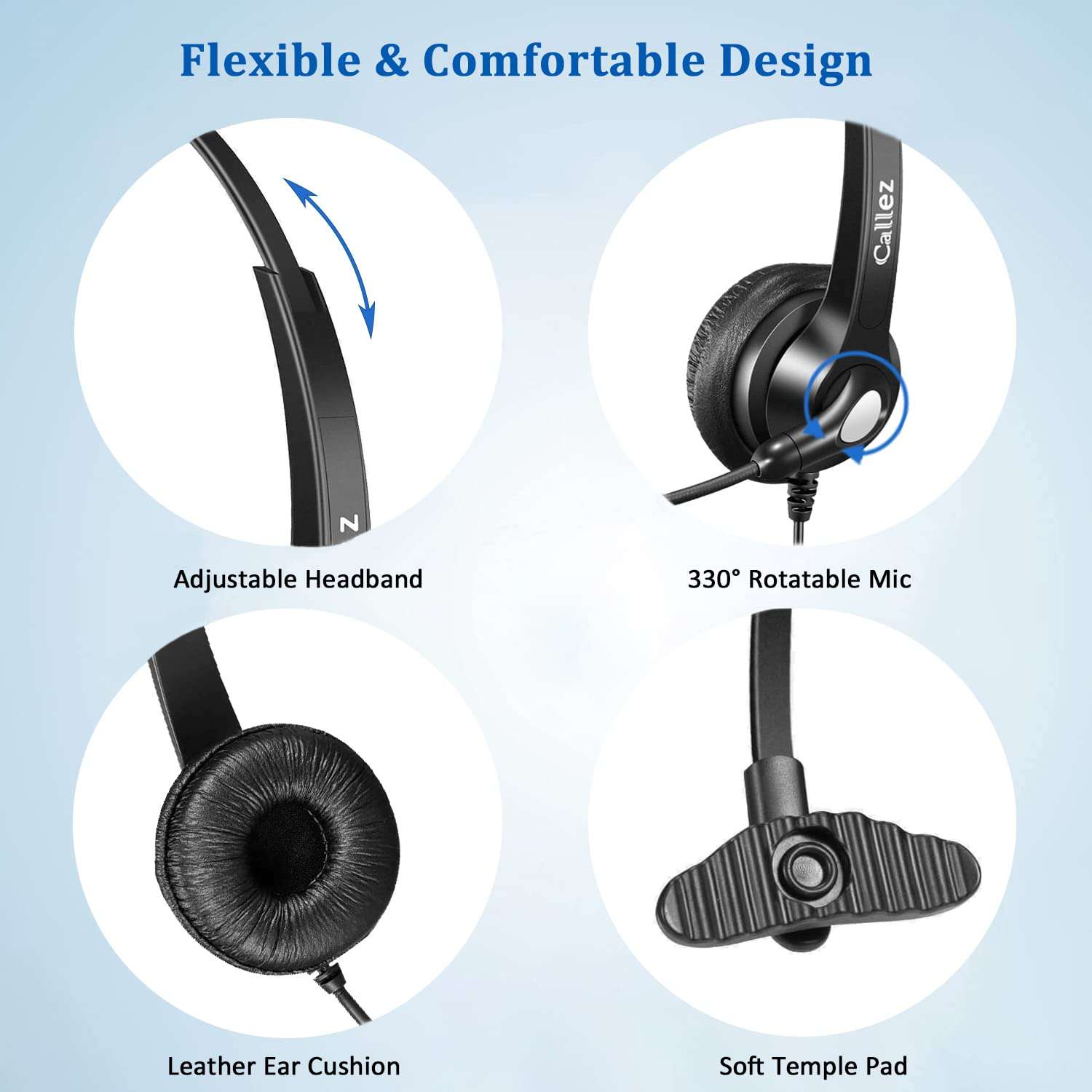 USB Headset with Microphone for PC, Computer Headset with Microphone Noise Cancelling & Mute for Mac Laptop, Wired USB Headphones for Call Center Office Classroom Skype Zoom 3