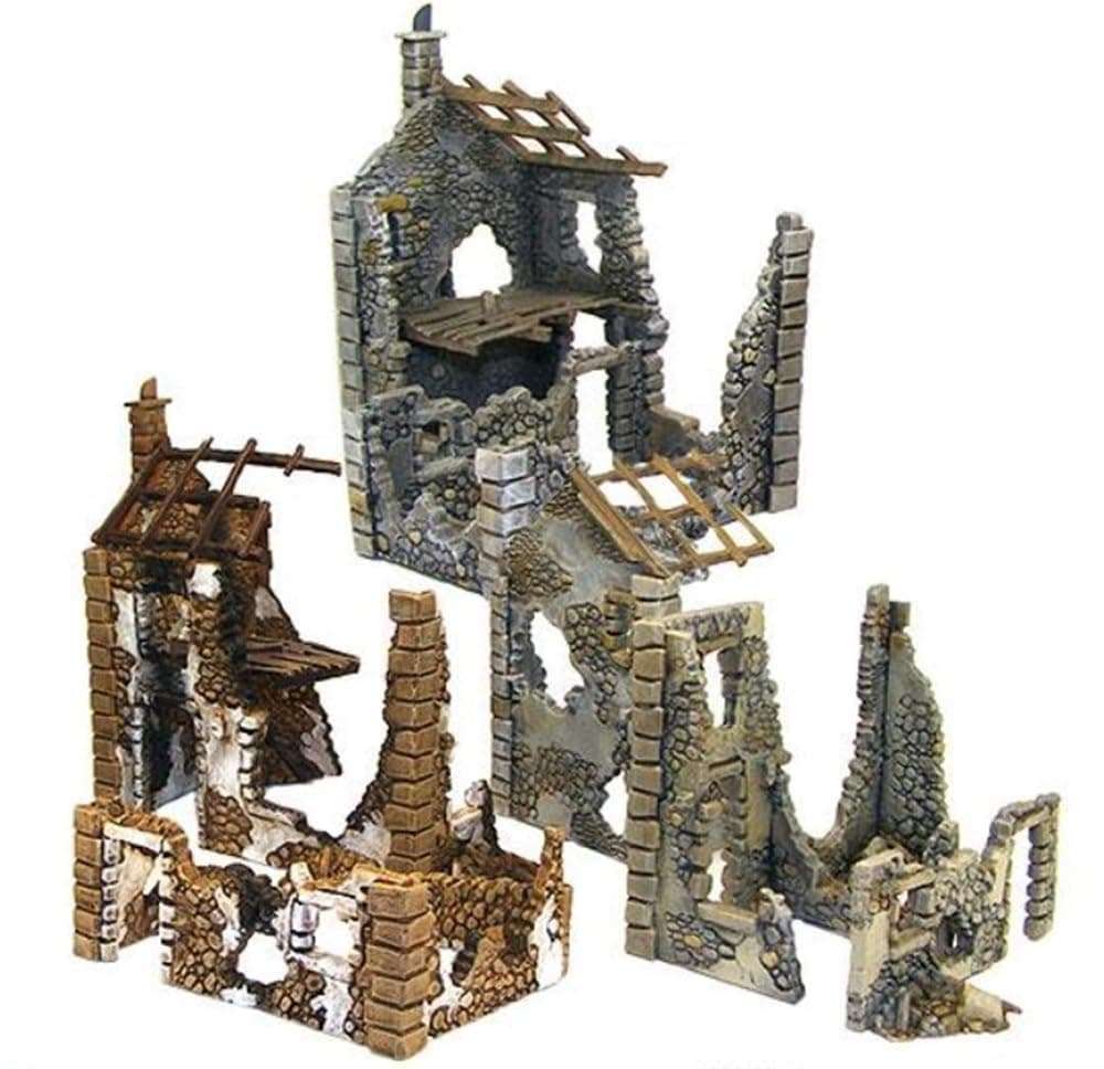 Warlord Bolt Action Ruined Hamlet 3 Buildings 1:56 WWII Military Wargaming Diorama Plastic Model Kit, Small, Unpainted 2