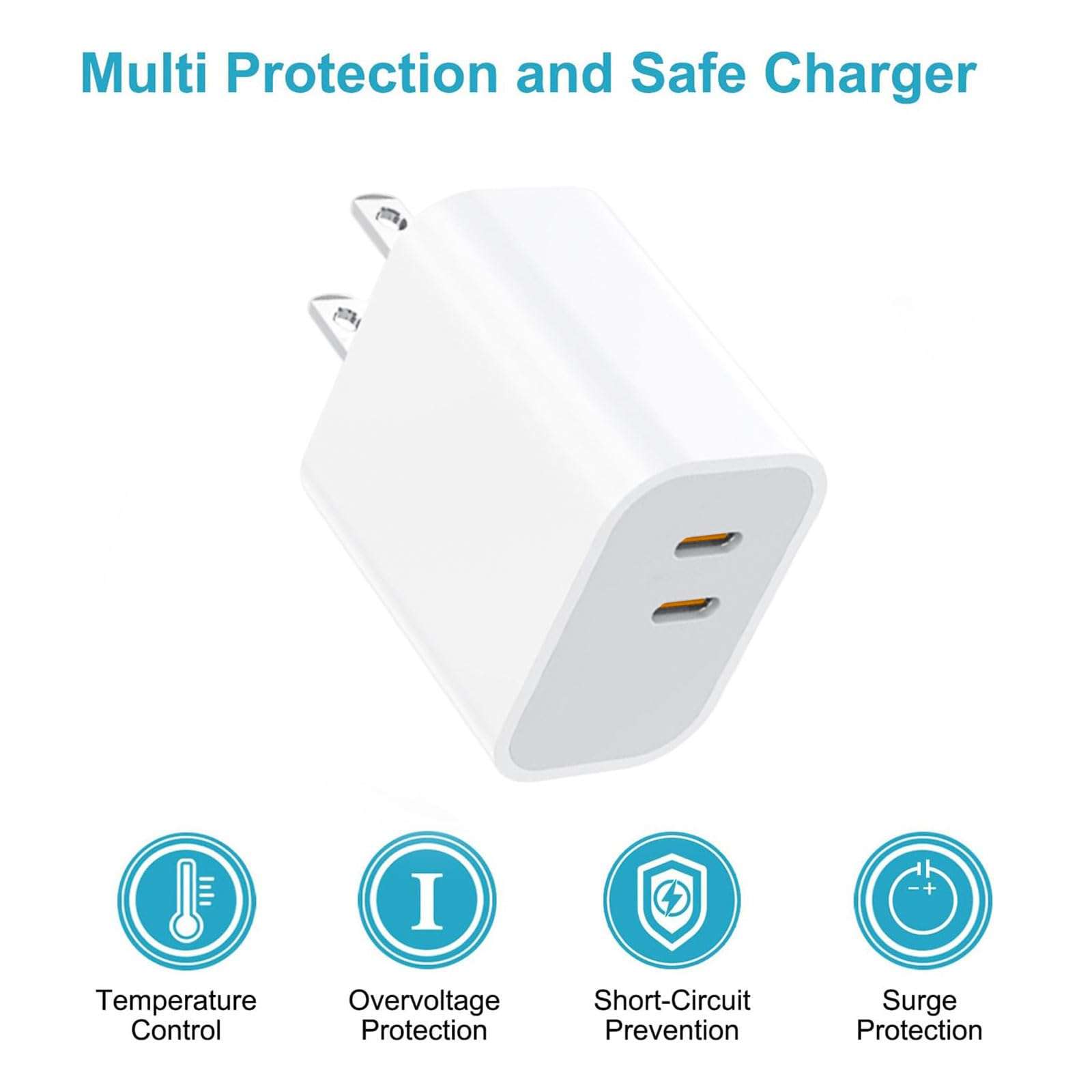 30W Dual USB-C Wall Charger 4-Pack, Compact Portable Charger for USB-C Devices and Compatible with iPhone 17/16/15 6