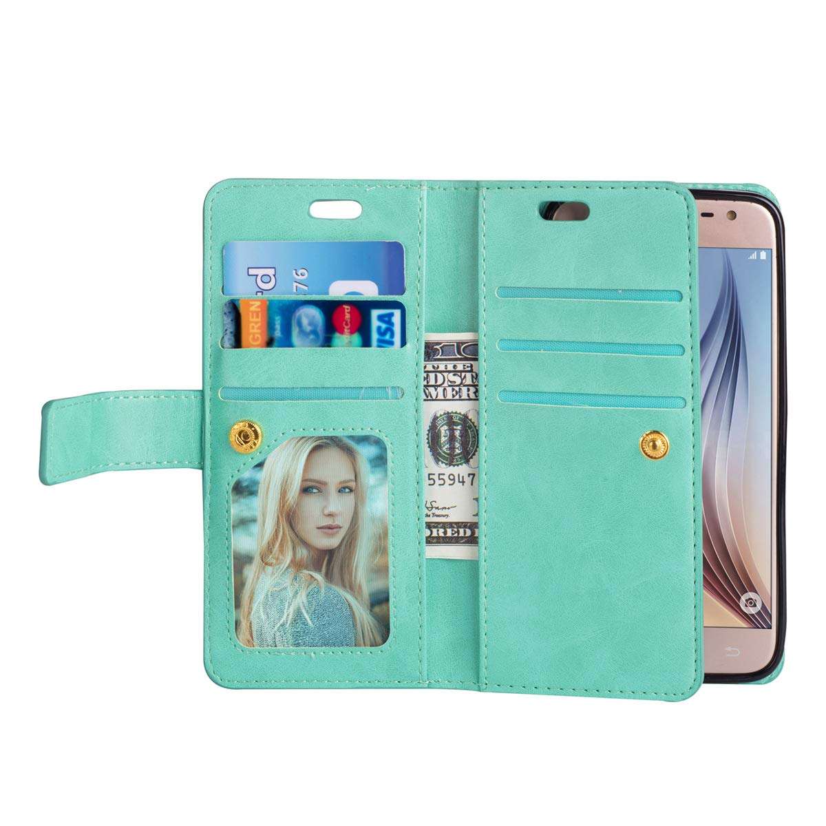 for Samsung Galaxy J7 (2018) 5.5" Leather Case [Vintage Zipper] Multiple Magnetic Folio Flip Leather Wallet, Flip Kickstand Case Purse, Changepocket, Cash Credit Card Holder Slot, Handbag Wrist Strap 2