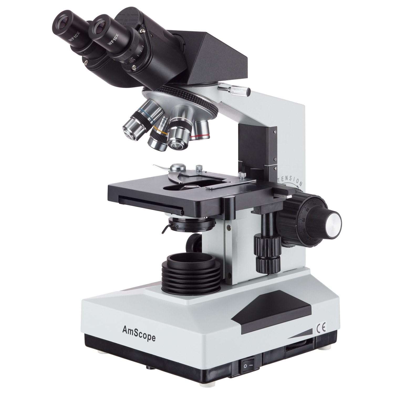 AmScope B490B-LED Compound Binocular Microscope, WF10x and WF20x Eyepieces, 40X-2000X Magnification, Brightfield, LED Illumination, Abbe Condenser, Double-Layer Mechanical Stage, Sliding Head, High-Resolution Optics, Anti-Mold 1