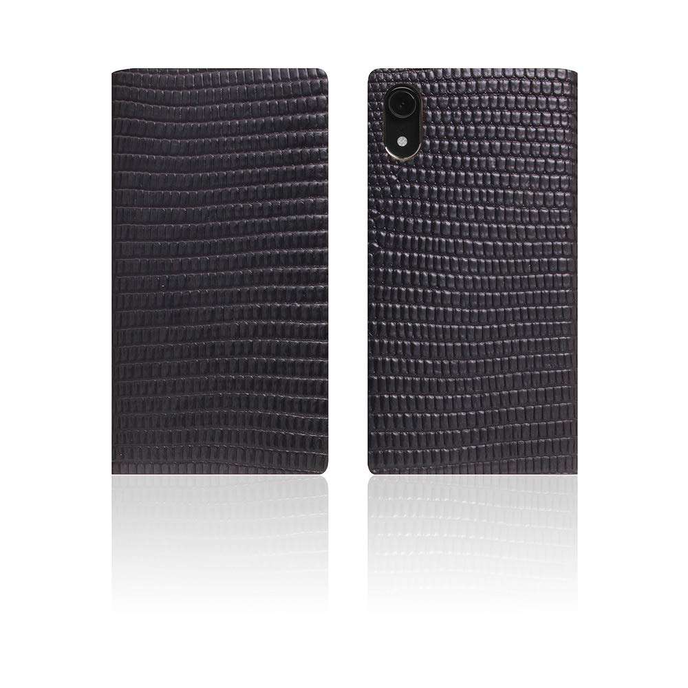 SLG iPhone XR Leather Wallet Case, D3 Italian Lizard Leather Diary Flip Cover Card Slot Holder with Gift Box, Handmade and Designed for Apple iPhone XR (Black) 3