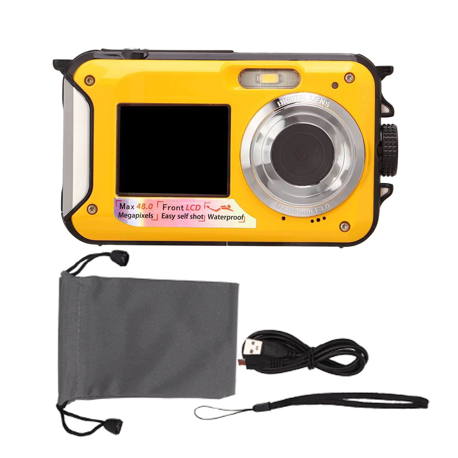 Boxwizard Full HD 2.7K 48MP 10ft Waterproof Underwater Digital Camera 16X Digital Zoom Front Rear Double Screens Waterproof Digital Camera (Yellow), Boxwizardzakner1730-11 1
