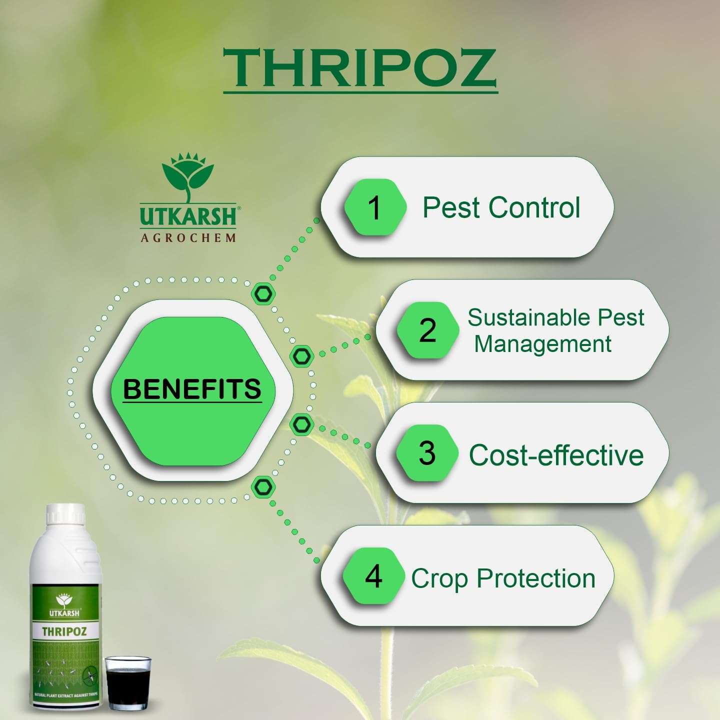 Utkarsh Thripoz | Natural Plants Extract Against Thrips | Natural Plant Protector for Sucking Pests- Aphids and White Fly| 1 Litre; Pack of 1 6