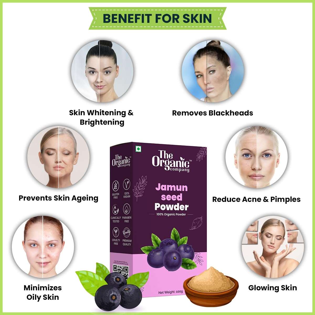 Blackberry Seeds Powder | Jamun Seeds | Java Plum | Jamun Berries For Skin Care(Face Mask, Evens Skin Tone), Heart, Diabetes, Weight Loss and Immunity Booster, Good for Diabetes Control 5