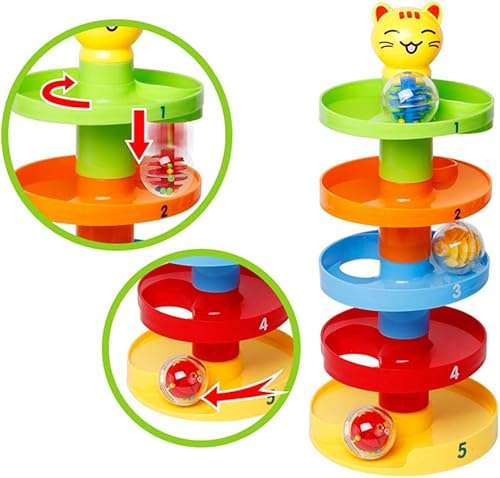 LFOEwpp7 Ball Drop Tower, 5 Layer Roll Swirling Tower Toddler Baby Development Educational Toy, Children Fun Learning at Home School Christmas Birthday Gift 5