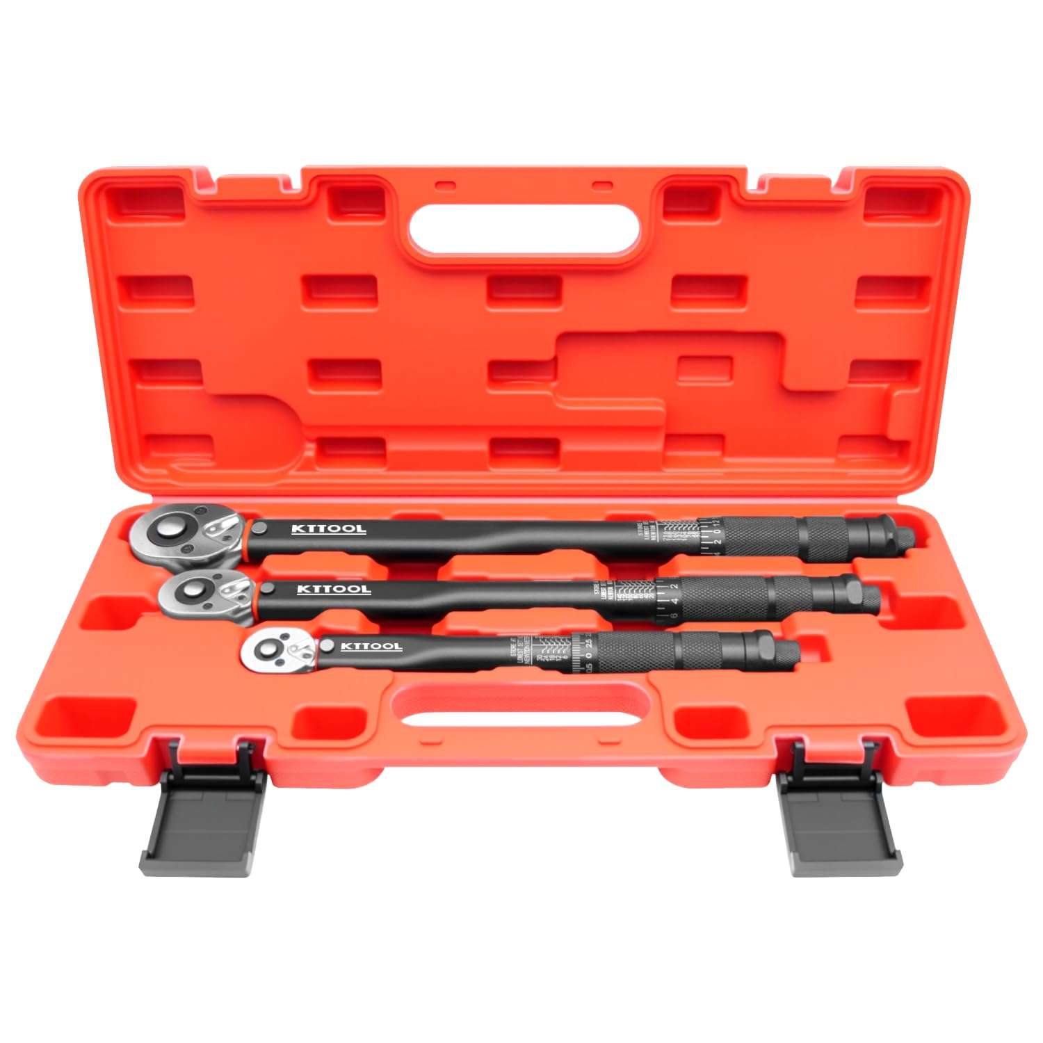 KTTOOL 3PCS 1/4" (5-25 N.m) 3/8" 10-60 N.m 1/2" (20-200 N.m) Drive 72-Tooth Torque Wrench Set, Retractable Flexible Quick-Release Locking Ratchet, 180° Flexible Head, Suitable for Tight Spaces 1
