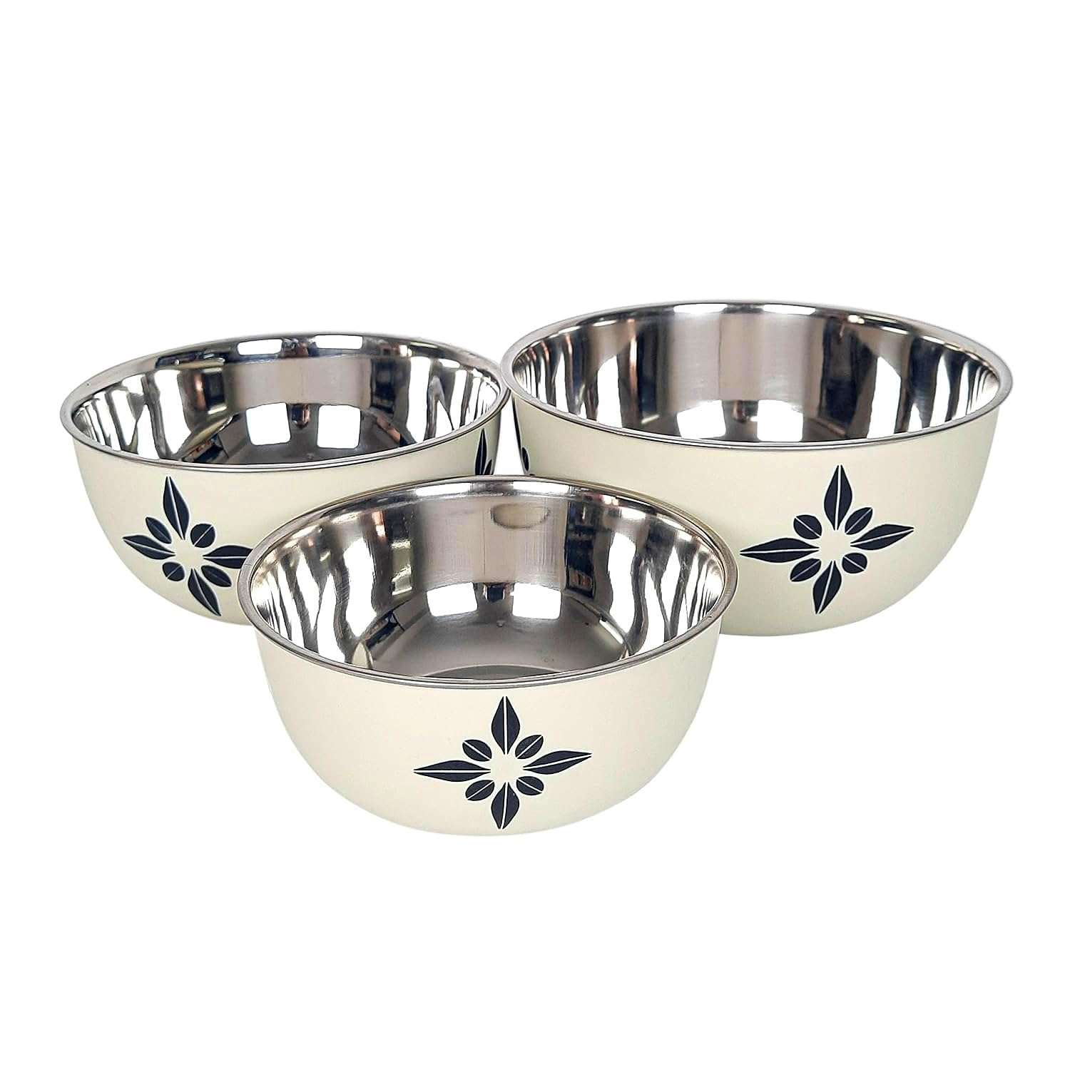 Zaib Stainless Steel Microwave Safe Euro Mixing Bowl Set with Lid | Pack of 3- Capacity (500ml, 800ml, 1250ml) | Snap-Fit Lid (Classic Ivory Star) (Classic Ivory) 5