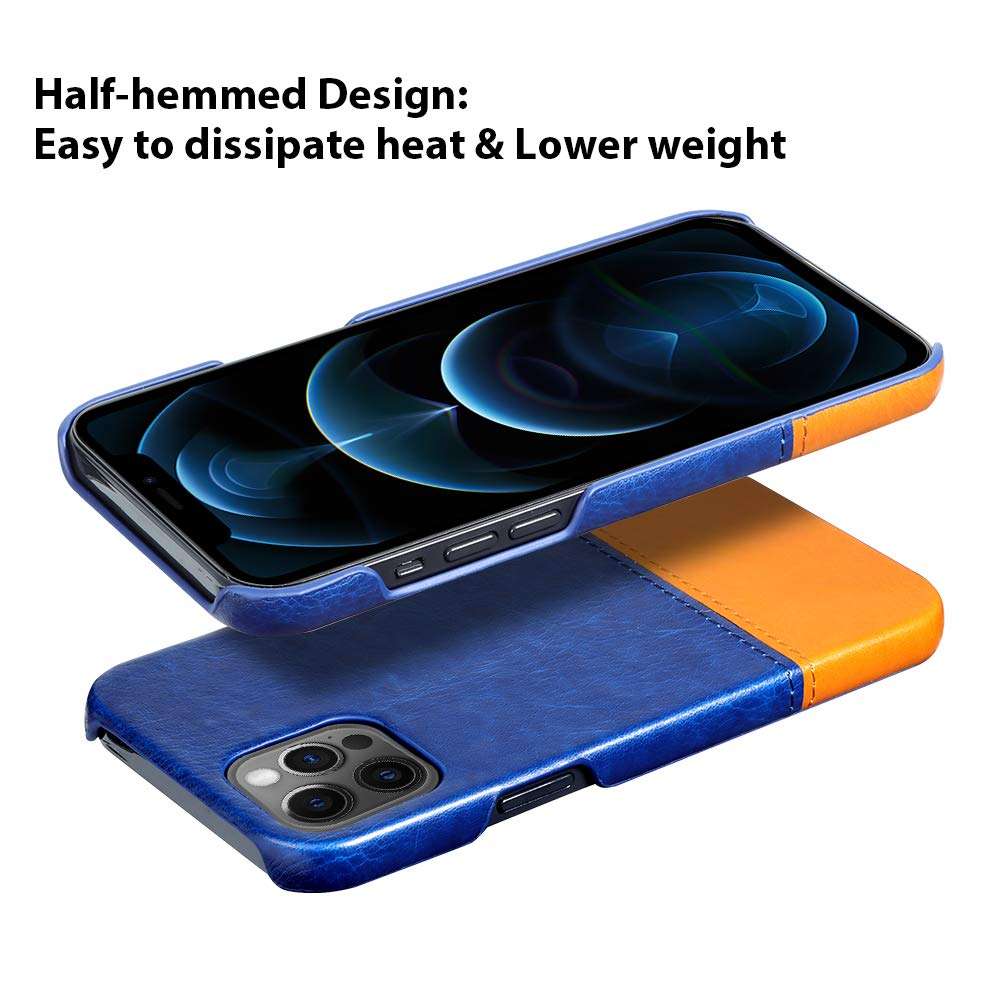 iPhone 12 Case iPhone 12 Pro Case Ultra Thin, with Two-Color Stitching Design, Half Border Design Hard PC Shockproof Protective Leather Case for iPhone 12/iPhone 12 Pro 6.1 Inch 2020-Dark Blue 5